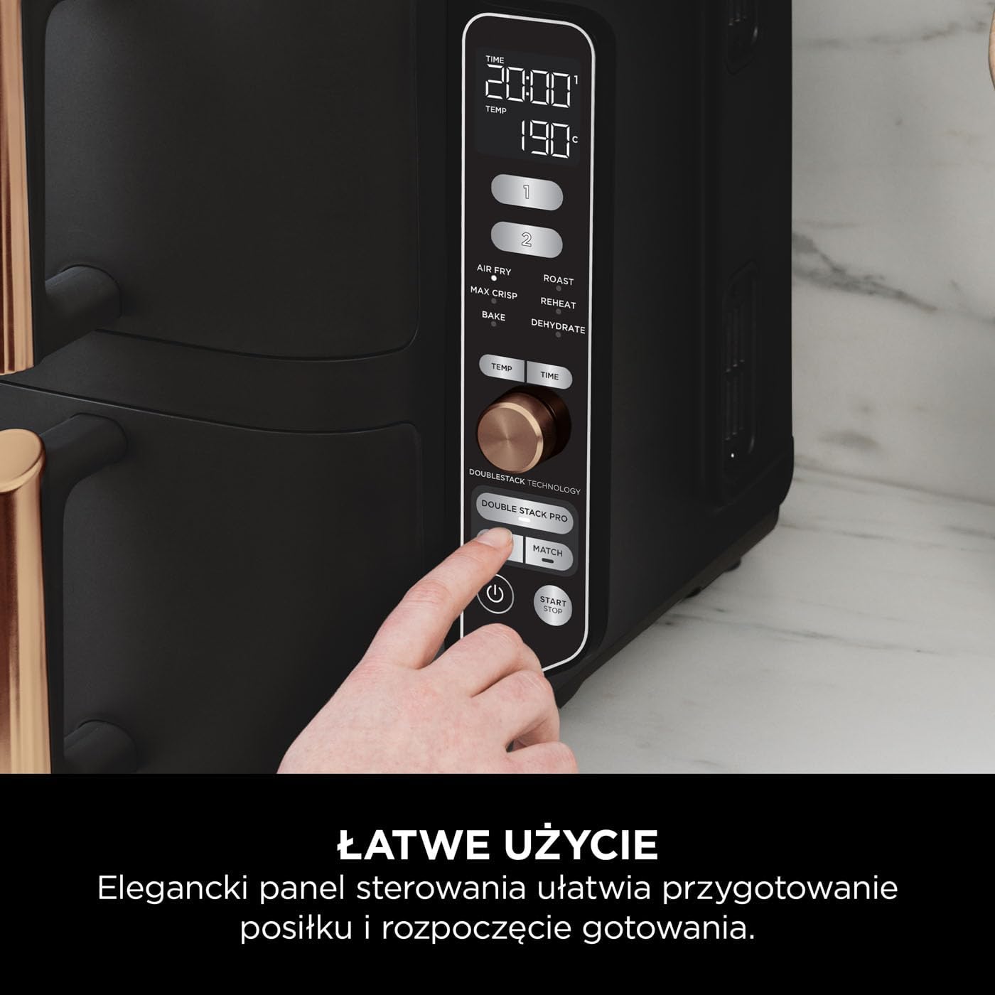Ninja Foodi MAX Dual Zone Frytkownica beztłuszczowa z 2 szufladami, 9,5 l, kosz nieprzywierający nadaje sie do zmywarki, na 8 porcji, miedziano/czarna, 6 w 1, amazon exclusive, AF400EUCP