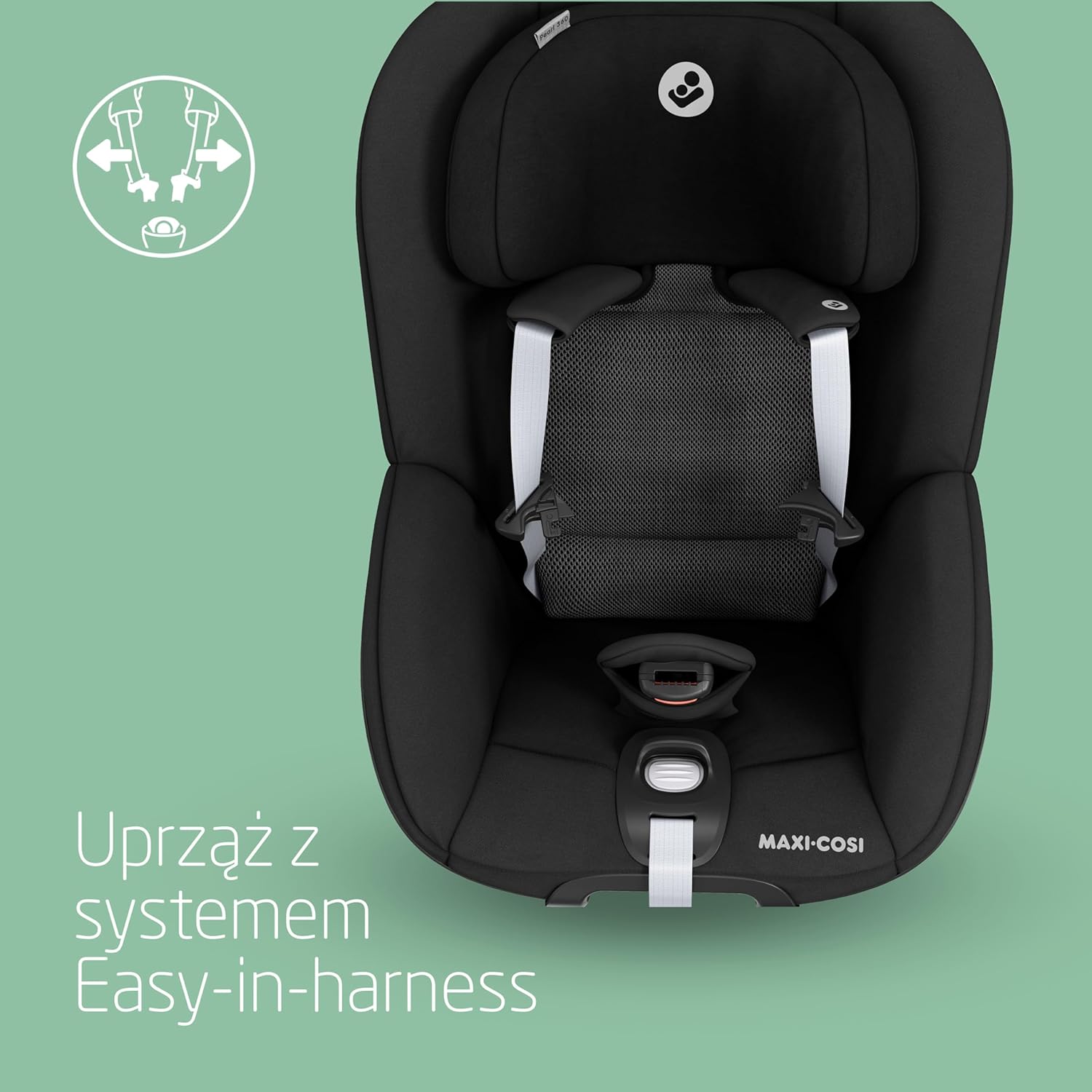 Maxi-Cosi Pearl 360 dla niemowlaka i-Size, Fotelik samochodowy obrotowy 360, od 3 miesięcy do 4 lat (61–105 cm), Obracanie jedną ręką, ClimaFlow, Uprząż z systemem Easy-In, G-CELL, Authentic Graphite