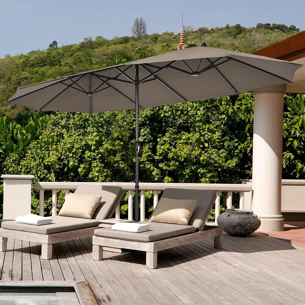 COSTWAY Parasol przeciwsłoneczny, prostokątny, 300 x 300 cm, duży parasol przeciwsłoneczny z korbą, parasol ogrodowy, odchylany o 360°, parasol tarasowy, do ogrodu, na taras, balkon (czarny)