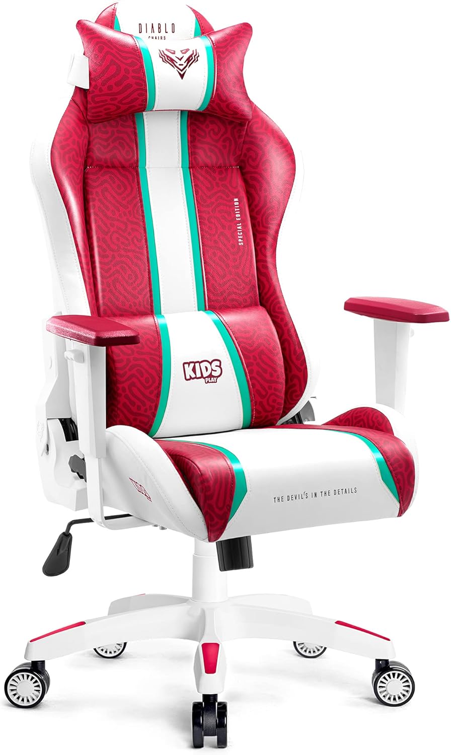 Diablo X-One 2.0 Fotel Gamingowy Krzesło Biurowe Dla Gracza Obrotowy Regulowane Podłokietniki Ekoskóra Ergonomiczny Design Funkcja Bujania Poduszka Pod Kark i Lędźwie (Candy Rose, Normal)