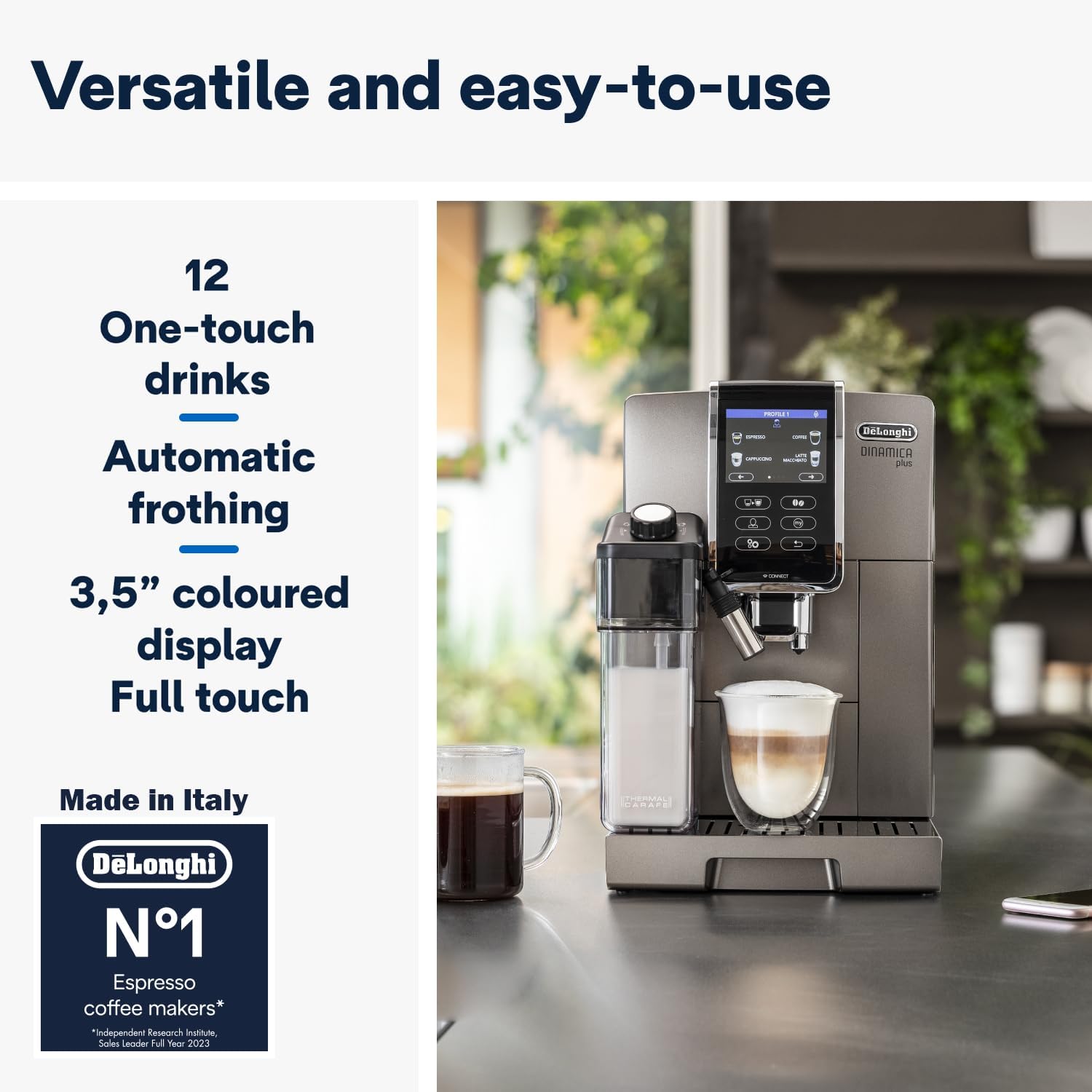 De’Longhi Dinamica ECAM 350.55.B Automatyczny Ekspres do Kawy, Tworzywo Sztuczne, 1450 W, 1,8 L, Czarny
