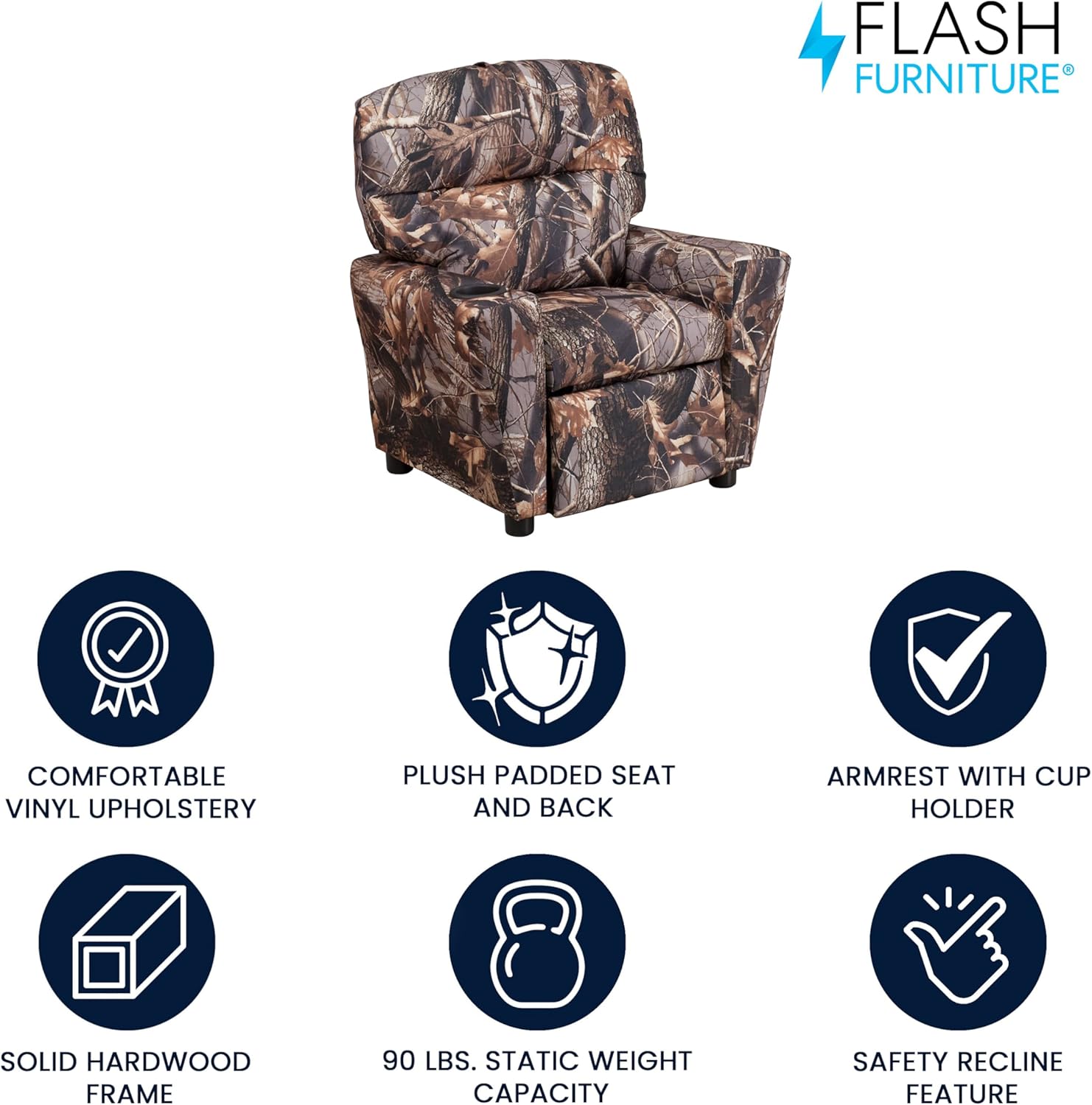 Flash Furniture Współczesny leżak dziecięcy z uchwytem na kubki, drewno, beżowy winyl, 66,04 x 53,34 x 53,34 cm