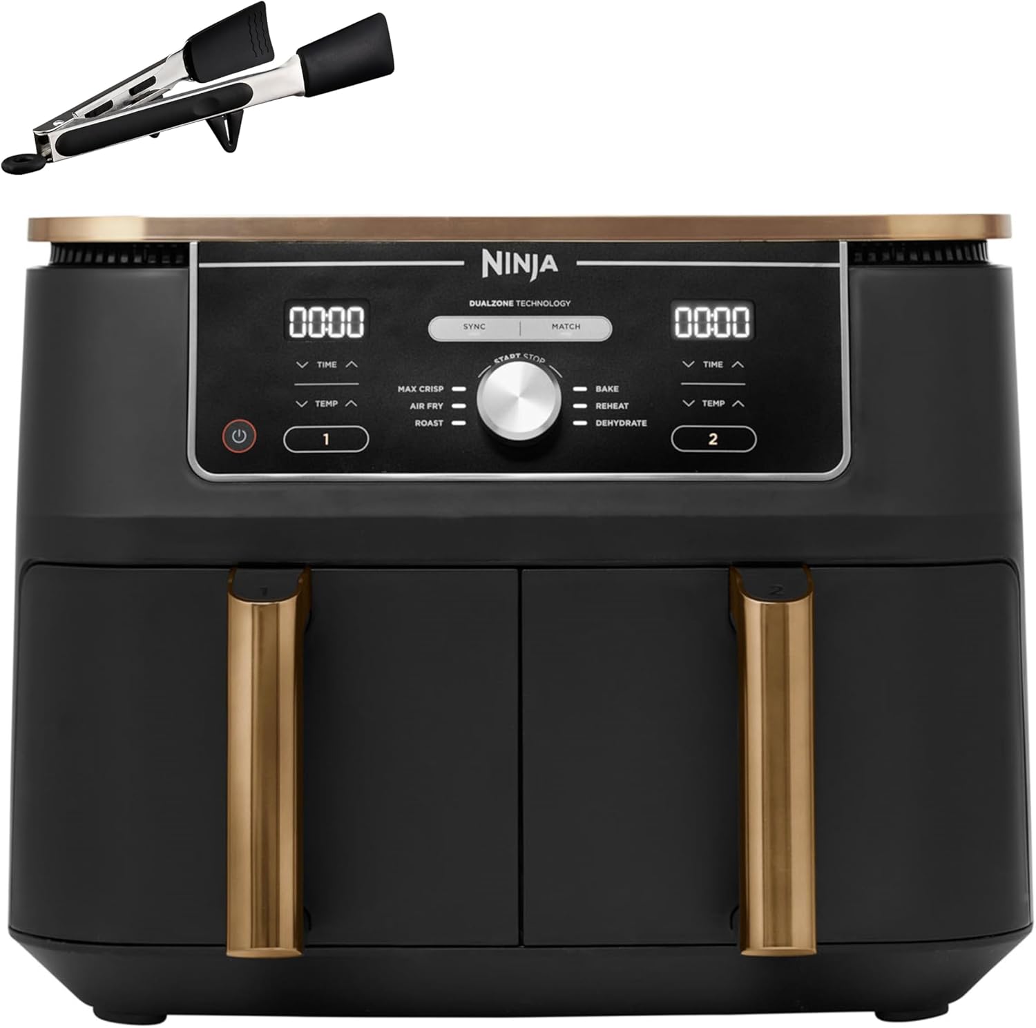 Ninja Foodi MAX Dual Zone Frytkownica beztłuszczowa z 2 szufladami, 9,5 l, kosz nieprzywierający nadaje sie do zmywarki, na 8 porcji, miedziano/czarna, 6 w 1, amazon exclusive, AF400EUCP