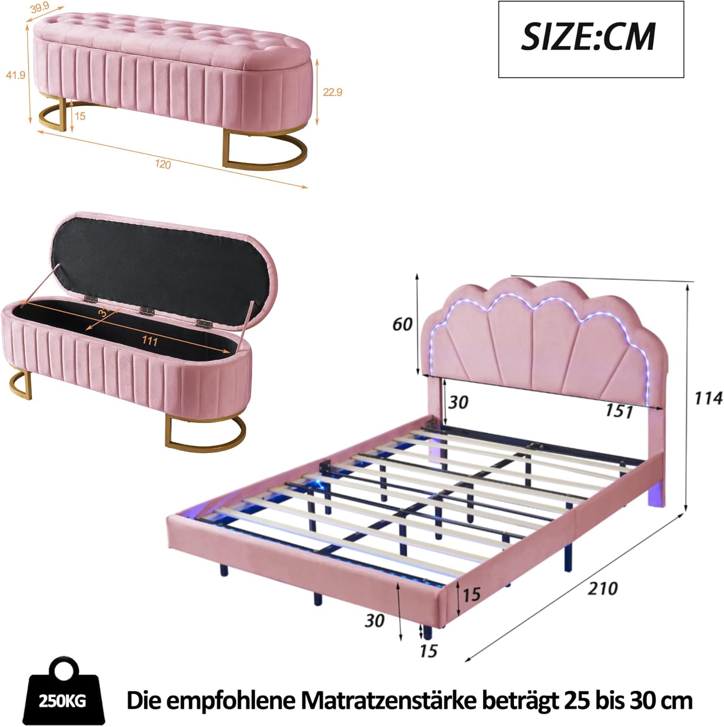 ZYLOYAL10 Łóżko tapicerowane dziecięce, rama łóżka z zagłówkiem w kształcie kwiatu i stelażem, łóżko dla nastolatek z przyjaznego dla skóry aksamitnego materiału, łóżko dla gości (140 x 200 cm,
