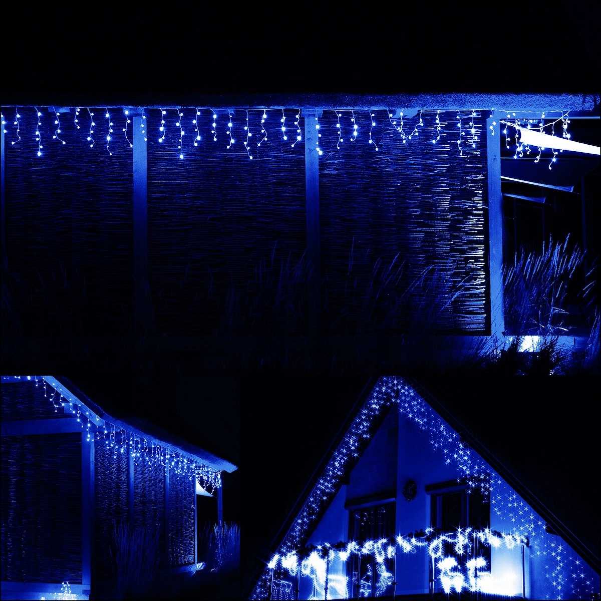 ZEWNĘTRZNE LAMPKI 1500 LED SOPLE NIEBIESKIE KURTYNA 67m GIRLANDA ŚWIETLNA