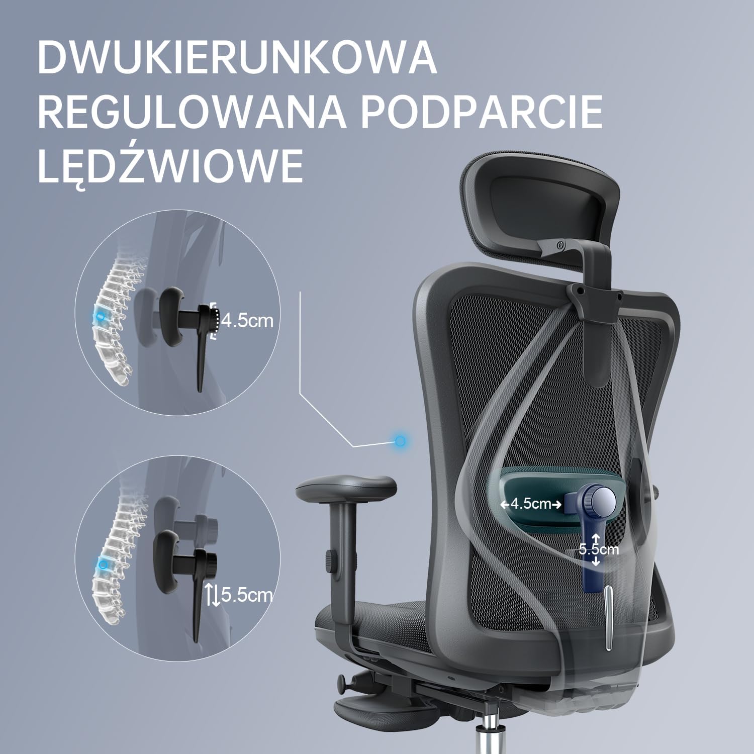 SIHOO Ergonomiczne krzesło biurowe, komputerowe krzesło biurowe z regulowanym podparciem lędźwiowym i zagłówkiem, oddychające siatkowe krzesło do gier z wygodną grubą poduszką i regulowanymi podłokietnikami, krzesło obrotowe do nauki w domu (czarne)