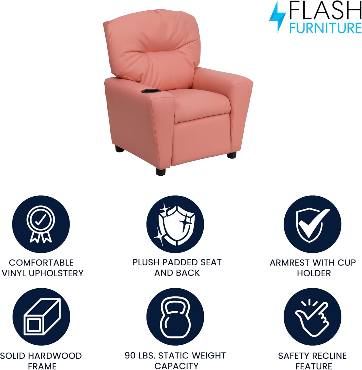 Flash Furniture Współczesny leżak dziecięcy z uchwytem na kubki, drewno, beżowy winyl, 66,04 x 53,34 x 53,34 cm