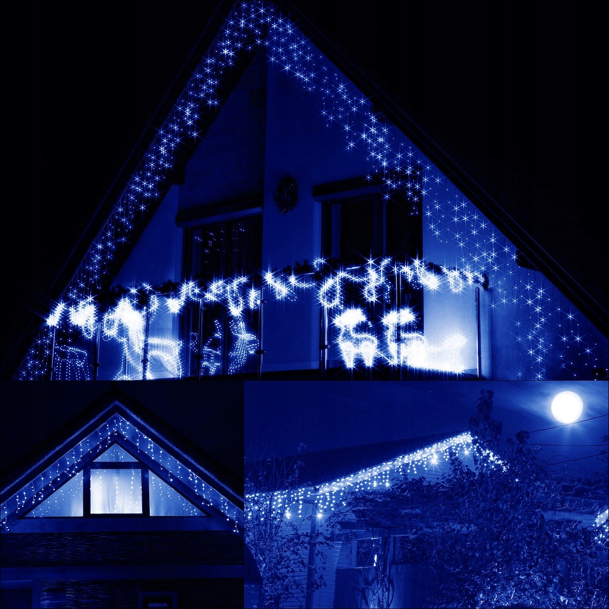 ZEWNĘTRZNE LAMPKI 1500 LED SOPLE NIEBIESKIE KURTYNA 67m GIRLANDA ŚWIETLNA