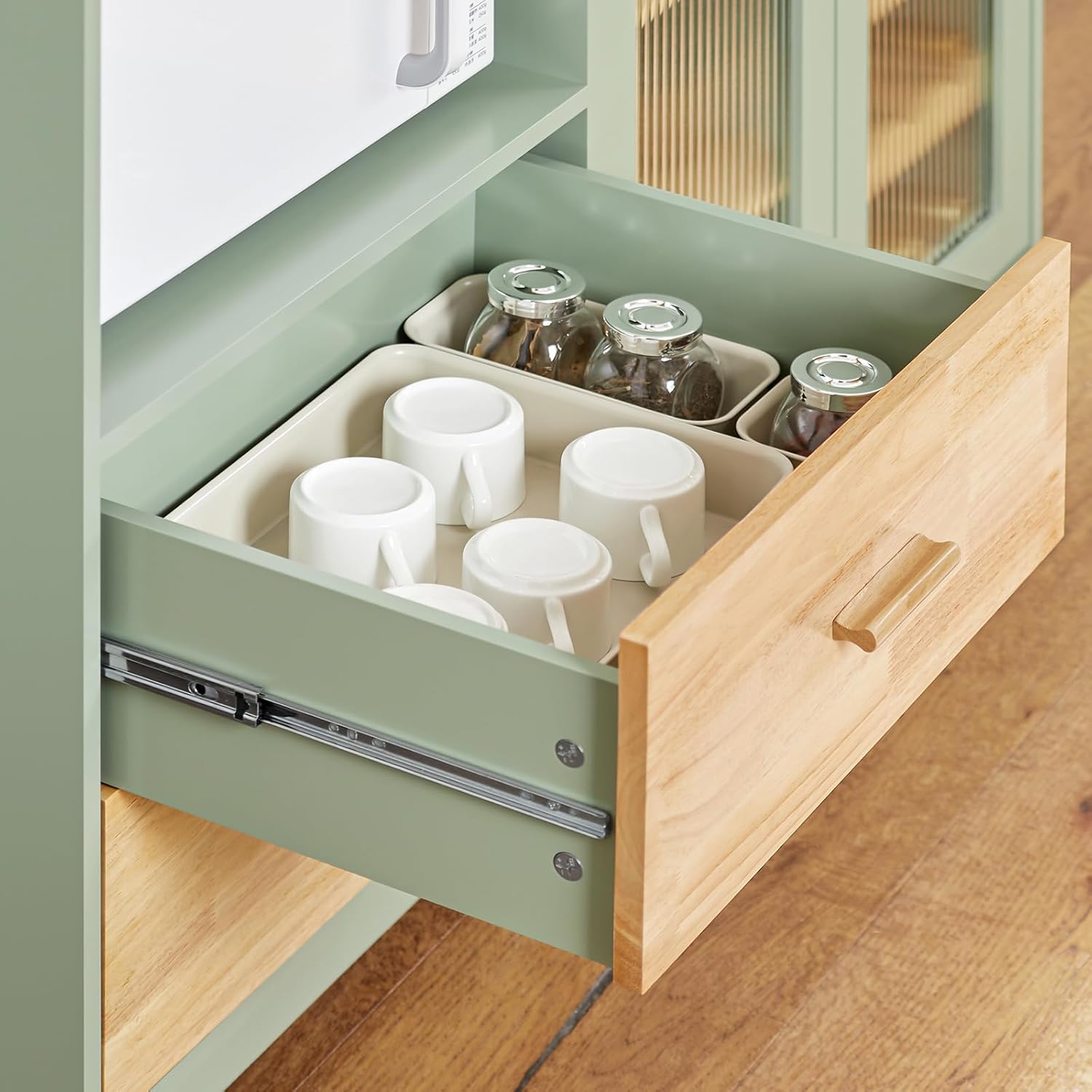 SoBuy FKW114-GR Zielona Szafka Kuchenna Kredens Kuchni Wózek kuchenny na Kółkach Jadalni 109 x 40 x 92cm