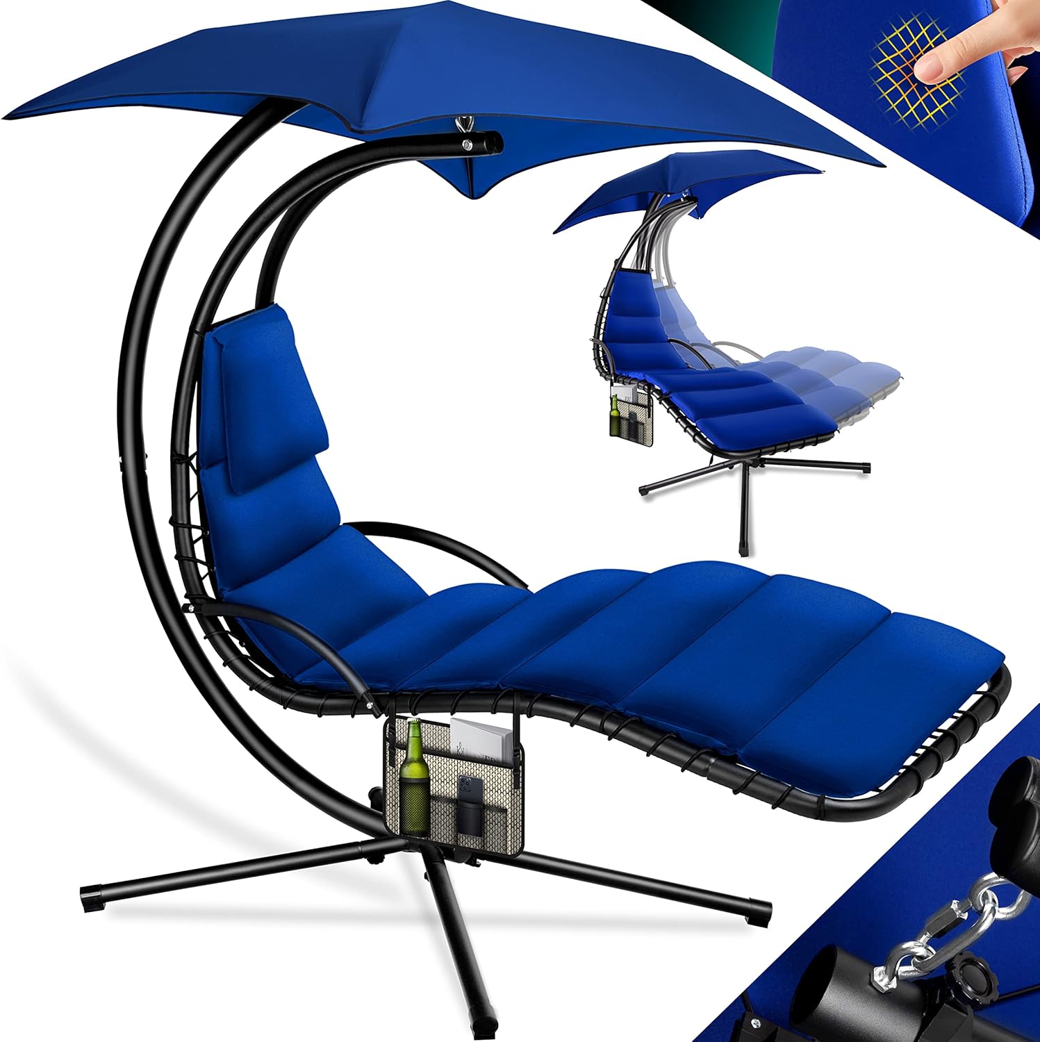 KESSER® Leżak wiszący z parasolem przeciwsłonecznym, wys. 200, dł. 194, szer. 100 cm, leżak relaksacyjny, hamak, obciążenie do 120 kg, leżanka bujana, poduszka na kark, w zestawie torba, Beżowy
