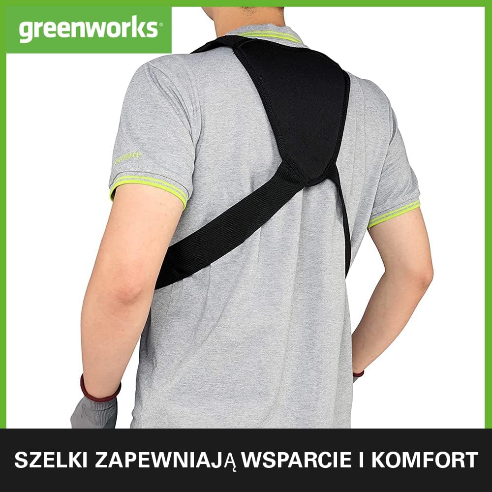 Greenworks GD40BCK2X Akumulatorowa Kosa z Silnikiem Bezszczotkowym, Szelki, Regulowana Wysokość, 40 cm Szerokość Cięcia, 2 mm Żyłka Nylonowa lub 25 cm Ostrze, 2 x Bateria 40V i Ładowarka