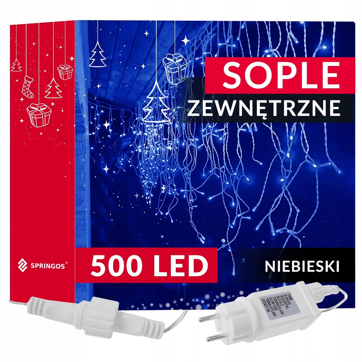 ZEWNĘTRZNE LAMPKI 1500 LED SOPLE NIEBIESKIE KURTYNA 67m GIRLANDA ŚWIETLNA