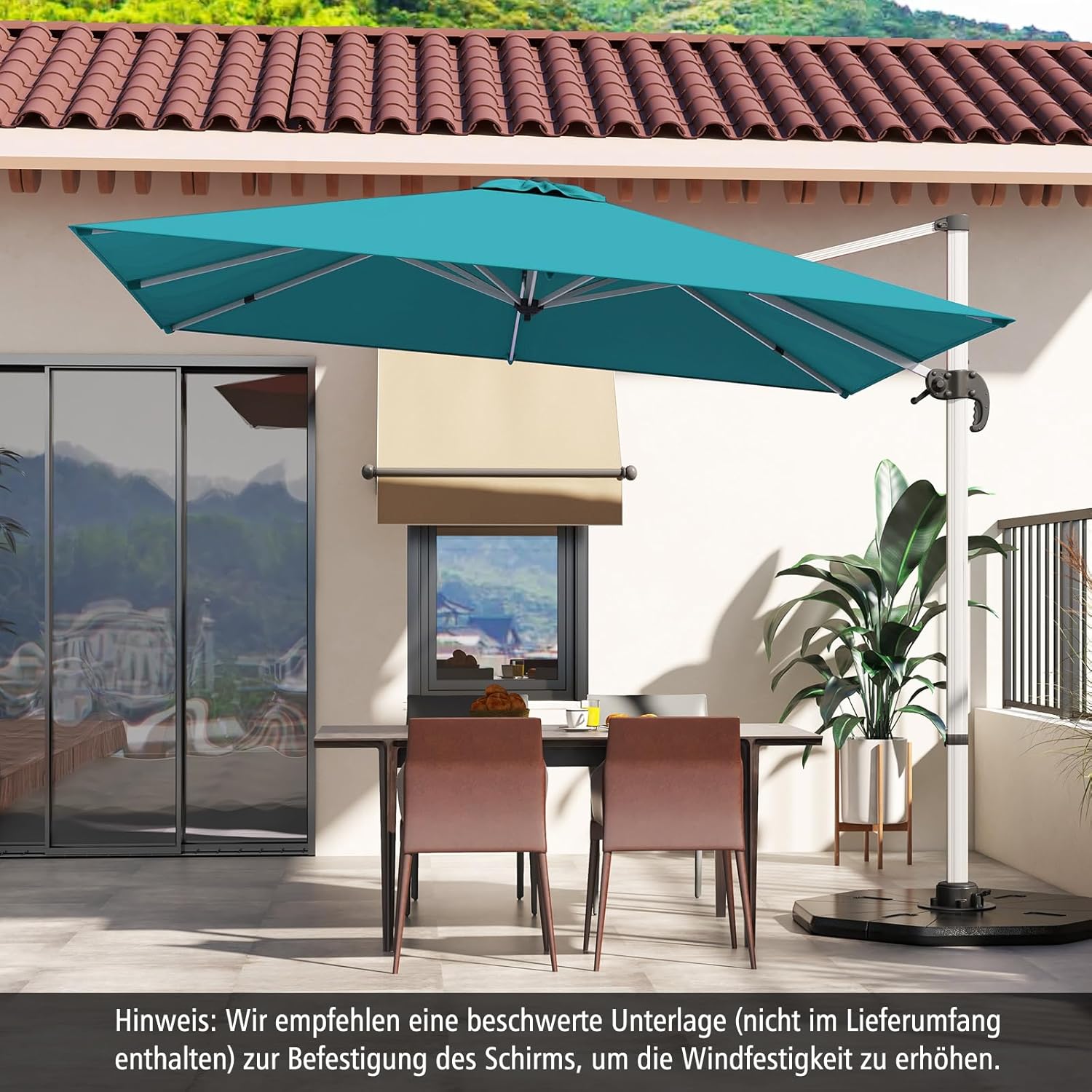 COSTWAY Parasol przeciwsłoneczny, prostokątny, 300 x 300 cm, duży parasol przeciwsłoneczny z korbą, parasol ogrodowy, odchylany o 360°, parasol tarasowy, do ogrodu, na taras, balkon (czarny)