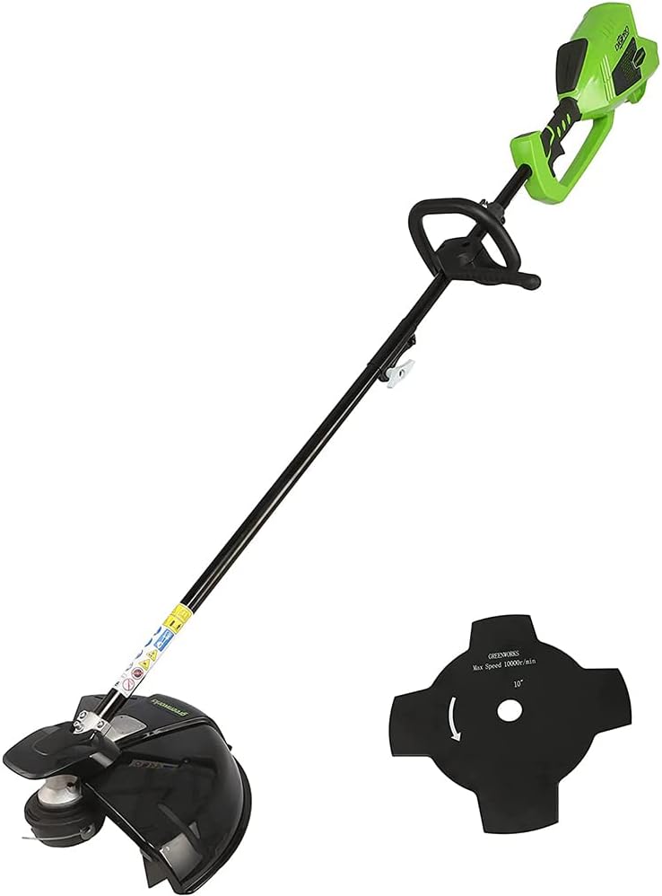 Greenworks GD40BCK2X Akumulatorowa Kosa z Silnikiem Bezszczotkowym, Szelki, Regulowana Wysokość, 40 cm Szerokość Cięcia, 2 mm Żyłka Nylonowa lub 25 cm Ostrze, 2 x Bateria 40V i Ładowarka