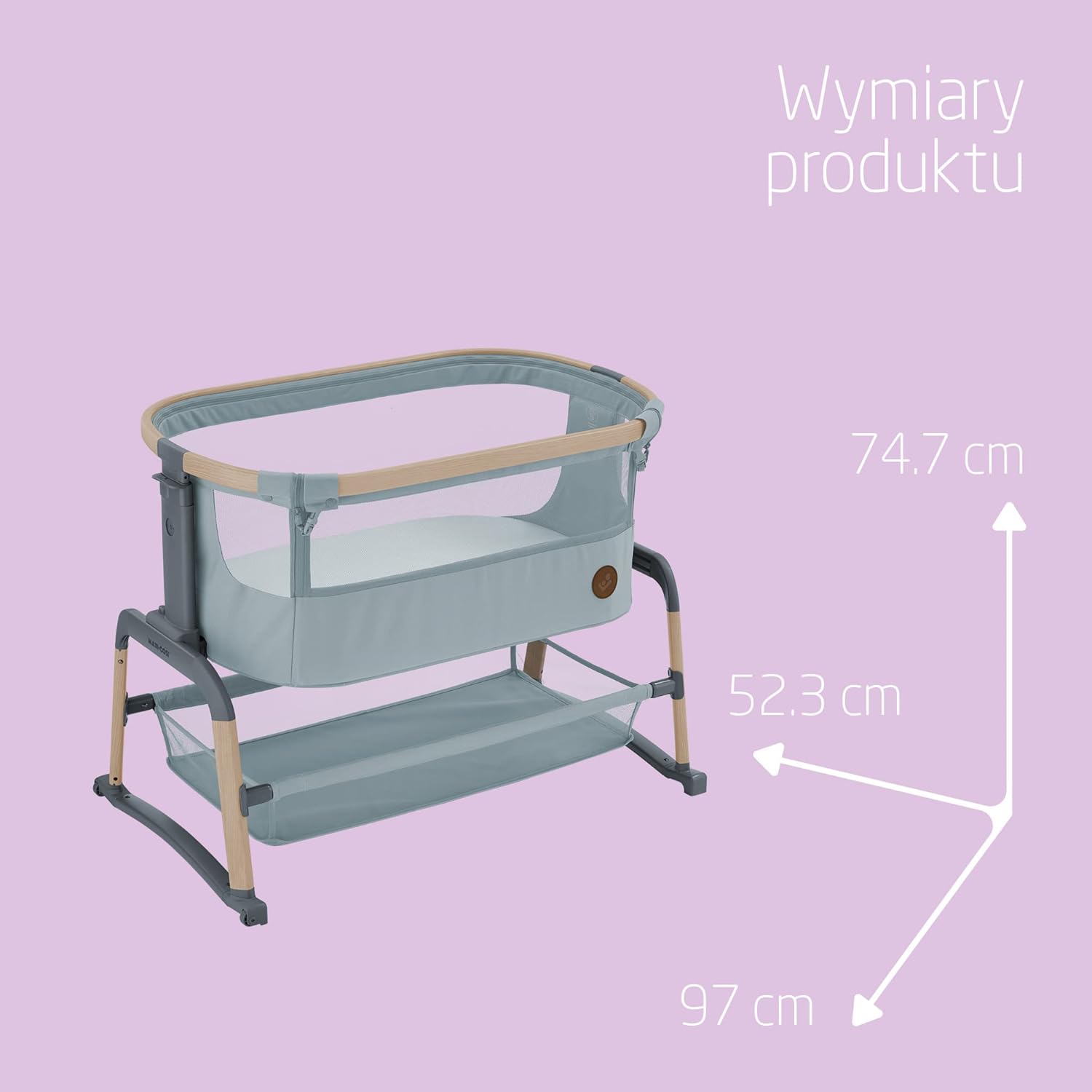 Maxi-Cosi Iora Air Łóżeczko Przystawka, Siatka do okoła, 0–6 mies., maks. 9 kg, Tryb bujania, 4 Poz. Odchylenia i 5 Wysokości, Łatwe Przesuwanie, Wygodny Materac, Łatwe Przenoszenie, Beyond Grey