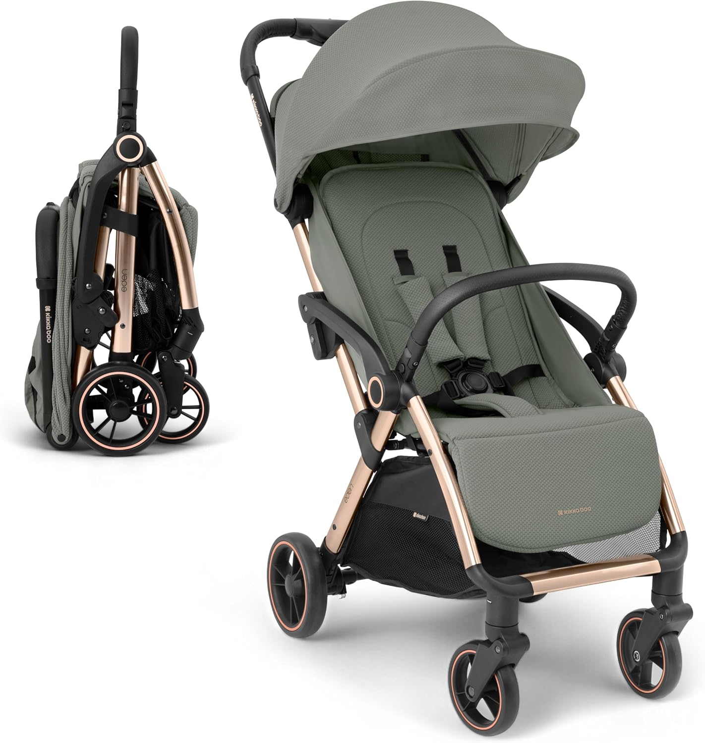 KikkaBoo EDEN Buggy, wózek dziecięcy do 22 kg, automatyczne składanie, pozycja nachylenia, ultralekki, kompaktowy, beżowy