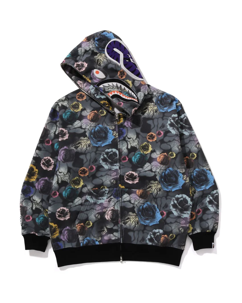 Floral Camo Shark Relaxed Fit Full Zip Hoodie