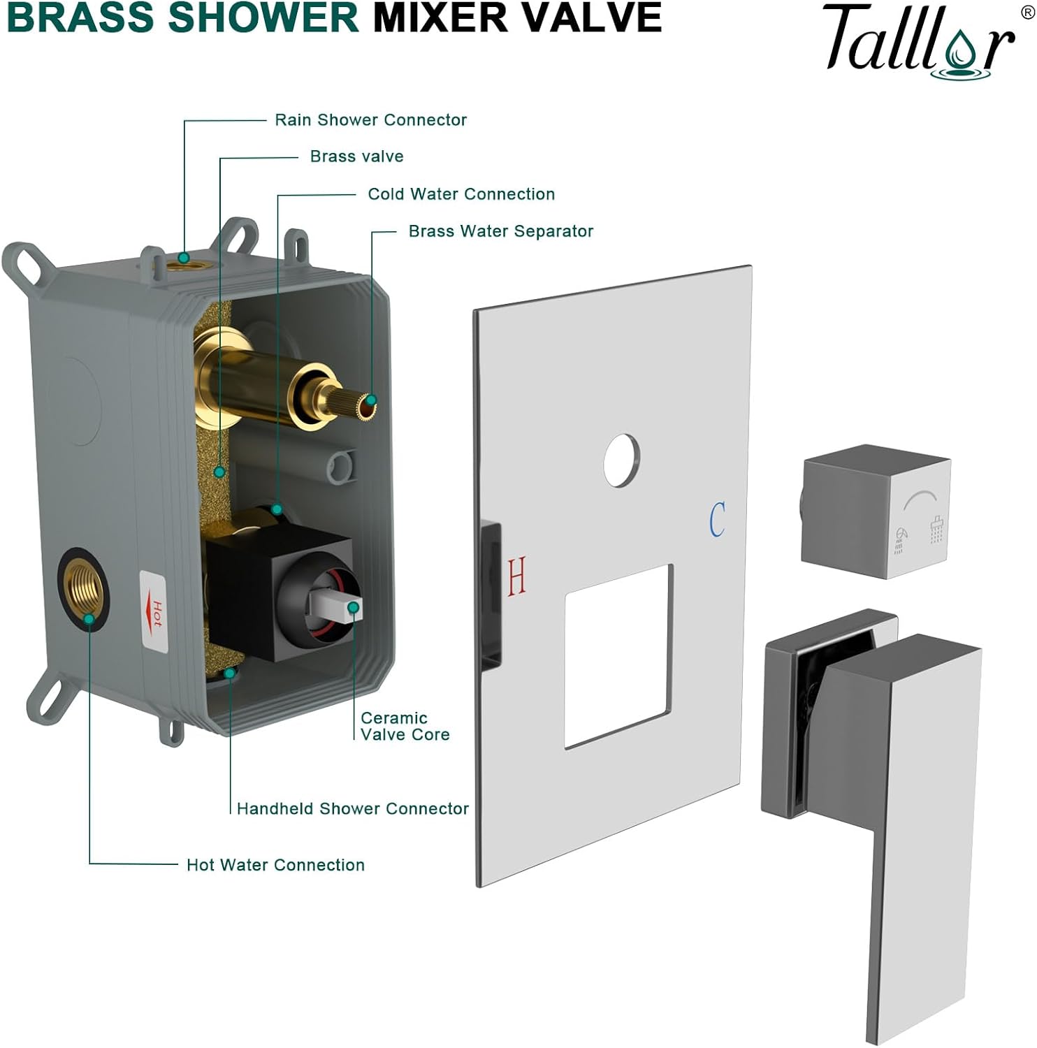 Shower System - 10 Inch Shower Faucet Set Black Shower Head And Handle Set Rainfall Wall Mounted Shower Fixtures Shower Valve And Trim Kit, Black #TLSH-806