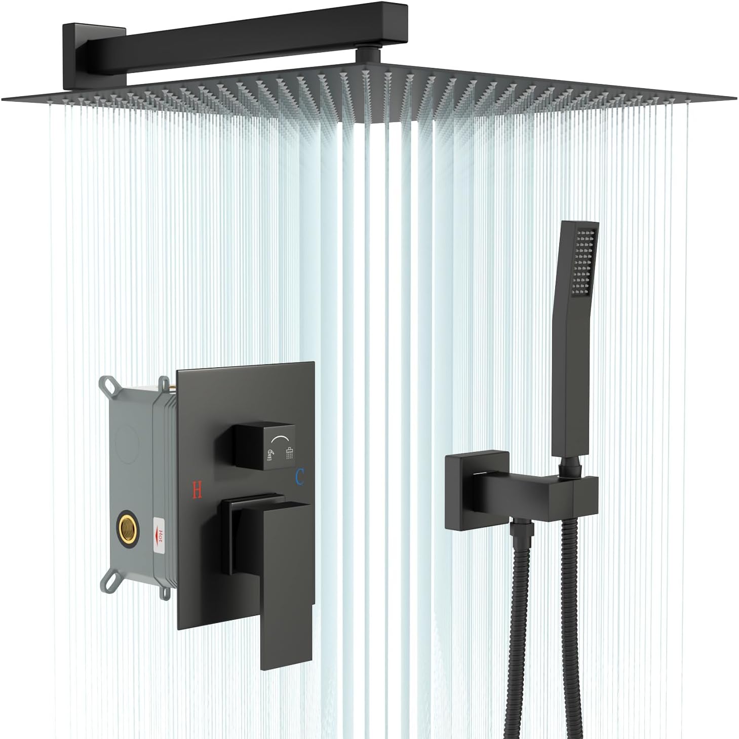 Shower System - 10 Inch Shower Faucet Set Black Shower Head And Handle Set Rainfall Wall Mounted Shower Fixtures Shower Valve And Trim Kit, Black #TLSH-806