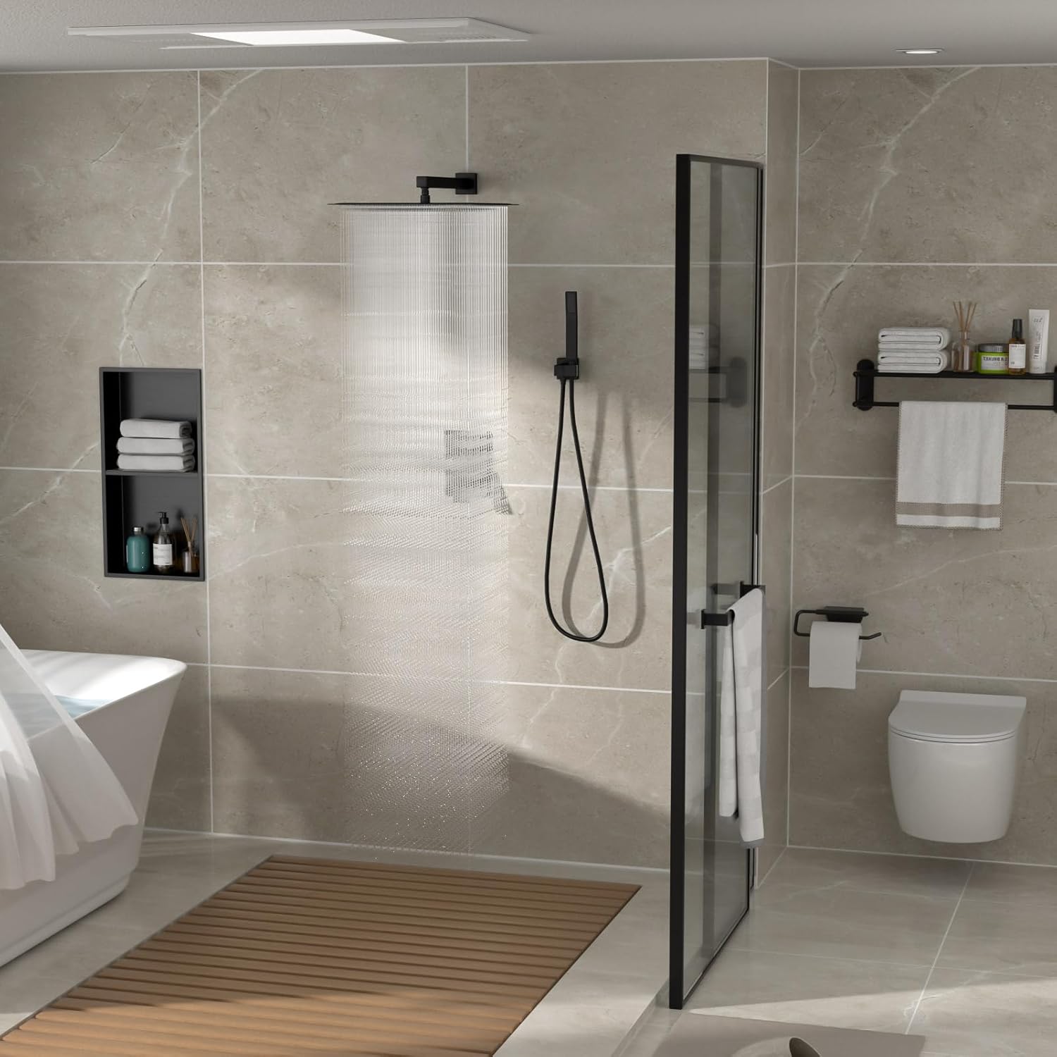 Shower System - 10 Inch Shower Faucet Set Black Shower Head And Handle Set Rainfall Wall Mounted Shower Fixtures Shower Valve And Trim Kit, Black #TLSH-806