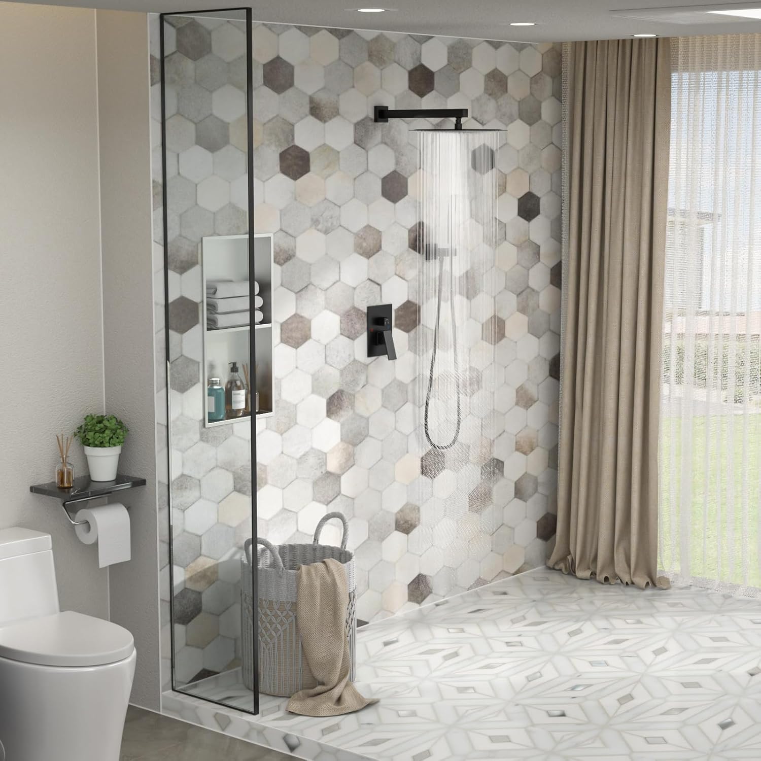 Shower System - 10 Inch Shower Faucet Set Black Shower Head And Handle Set Rainfall Wall Mounted Shower Fixtures Shower Valve And Trim Kit, Black #TLSH-806