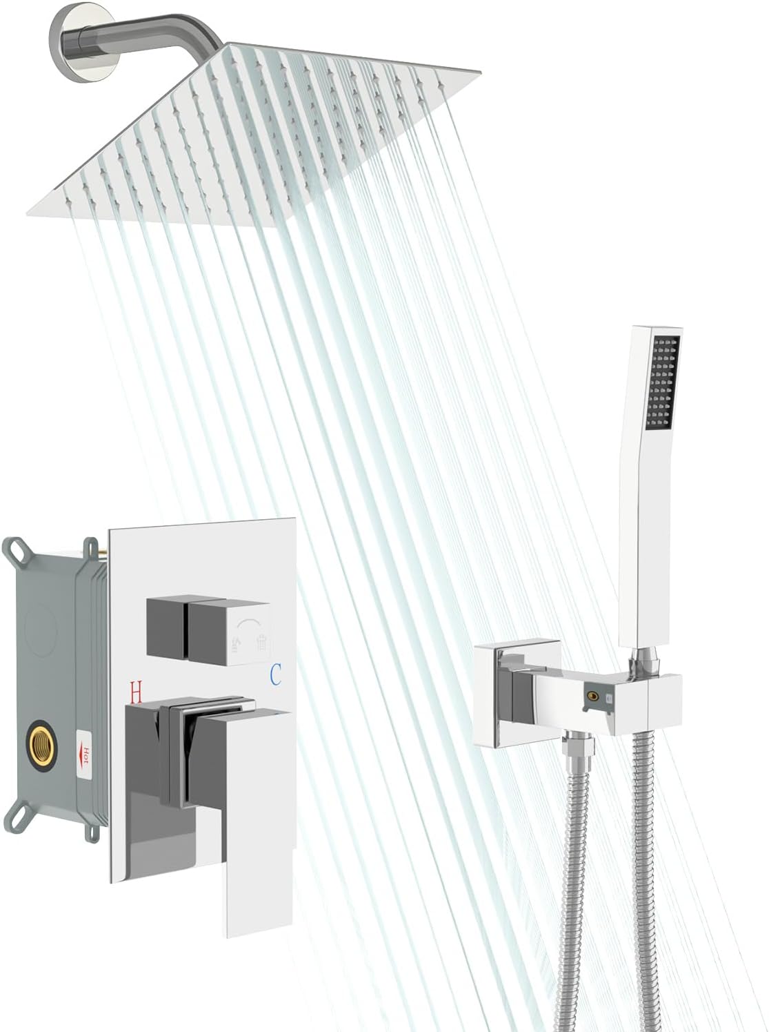 Shower System - 10 Inch Shower Faucet Set Black Shower Head And Handle Set Rainfall Wall Mounted Shower Fixtures Shower Valve And Trim Kit, Black #TLSH-806