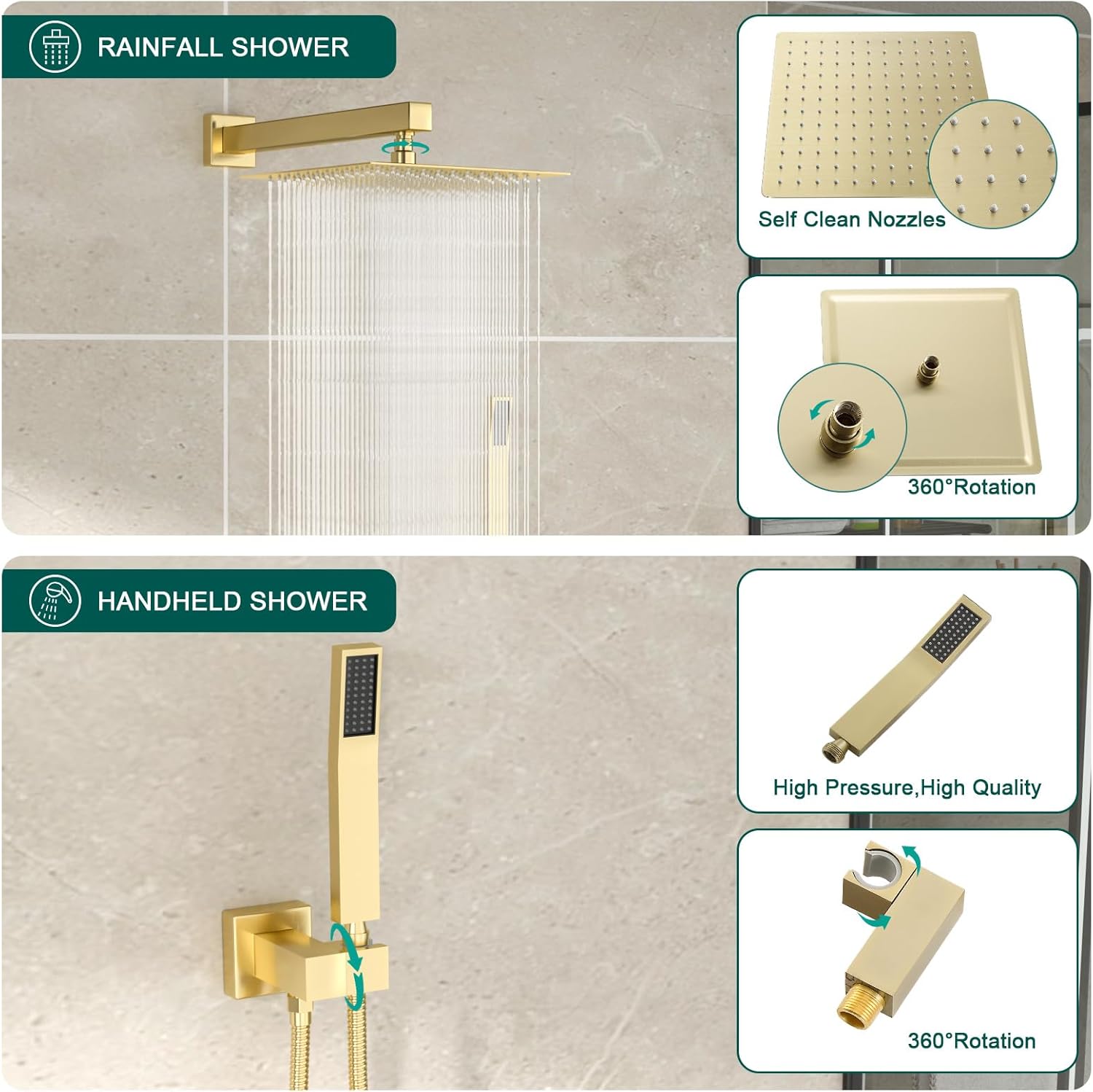 Shower System - 10 Inch Shower Faucet Set Black Shower Head And Handle Set Rainfall Wall Mounted Shower Fixtures Shower Valve And Trim Kit, Black #TLSH-806