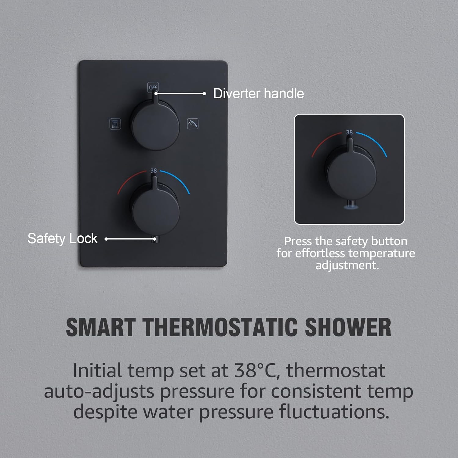 Kojox Thermostatic Shower System - Premium 12-Inch Rainfall Shower Head & Handheld - Complete Bathroom Shower Set with Faucet Mixer Trim Kit & Valve, Matte Black Finish
