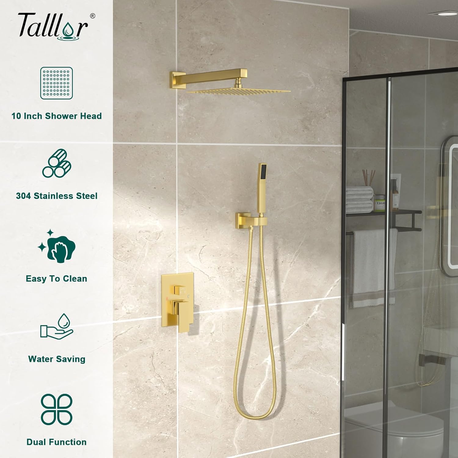 Shower System - 10 Inch Shower Faucet Set Black Shower Head And Handle Set Rainfall Wall Mounted Shower Fixtures Shower Valve And Trim Kit, Black #TLSH-806