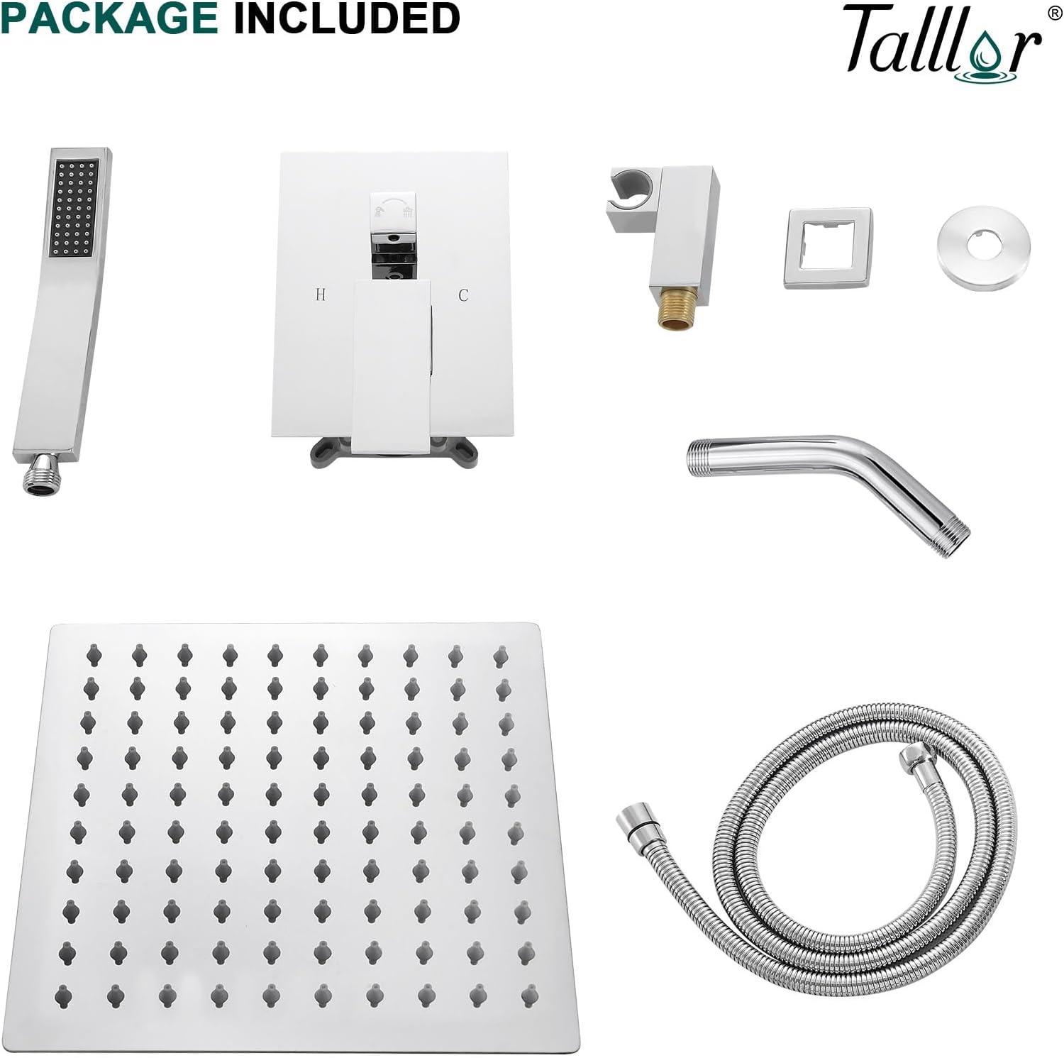 Shower System - 10 Inch Shower Faucet Set Black Shower Head And Handle Set Rainfall Wall Mounted Shower Fixtures Shower Valve And Trim Kit, Black #TLSH-806