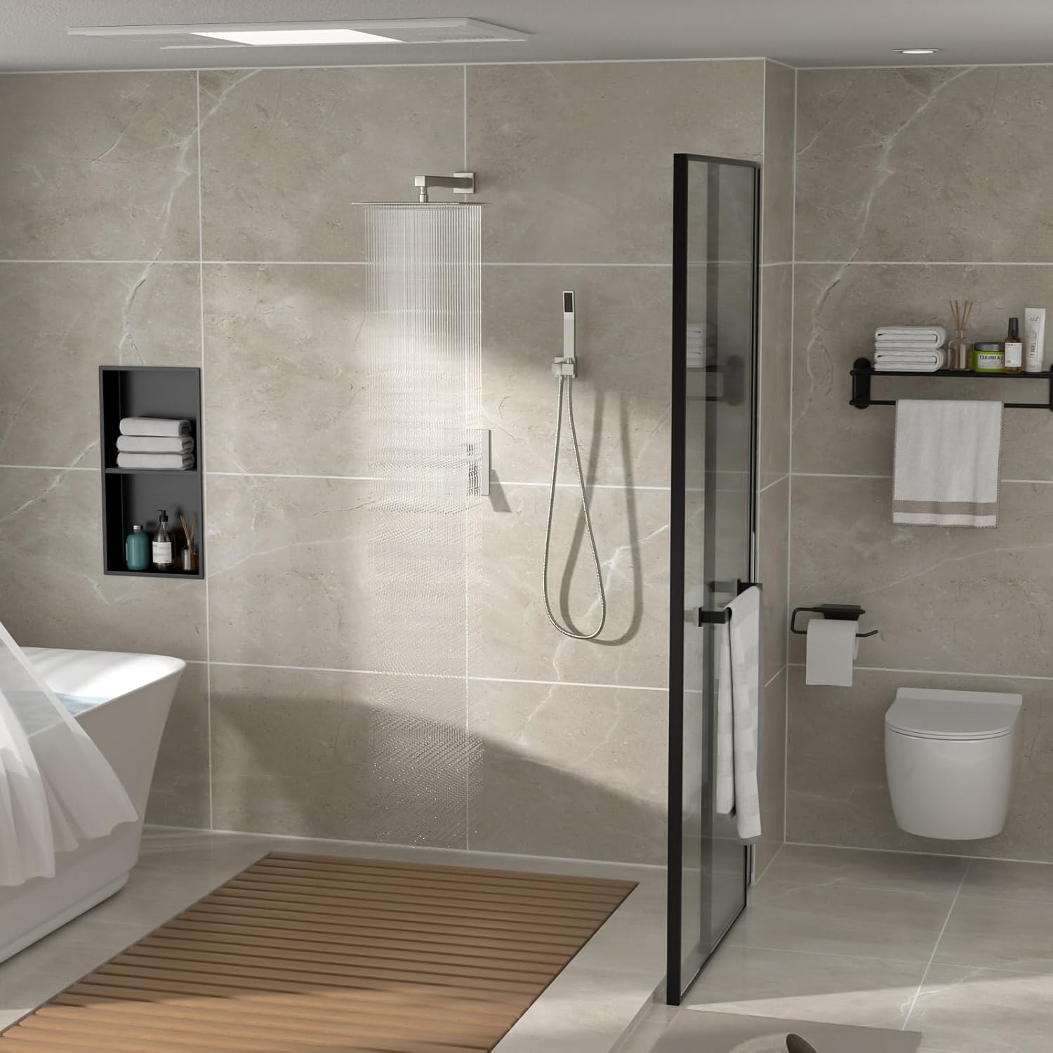 Shower System - 10 Inch Shower Faucet Set Black Shower Head And Handle Set Rainfall Wall Mounted Shower Fixtures Shower Valve And Trim Kit, Black #TLSH-806