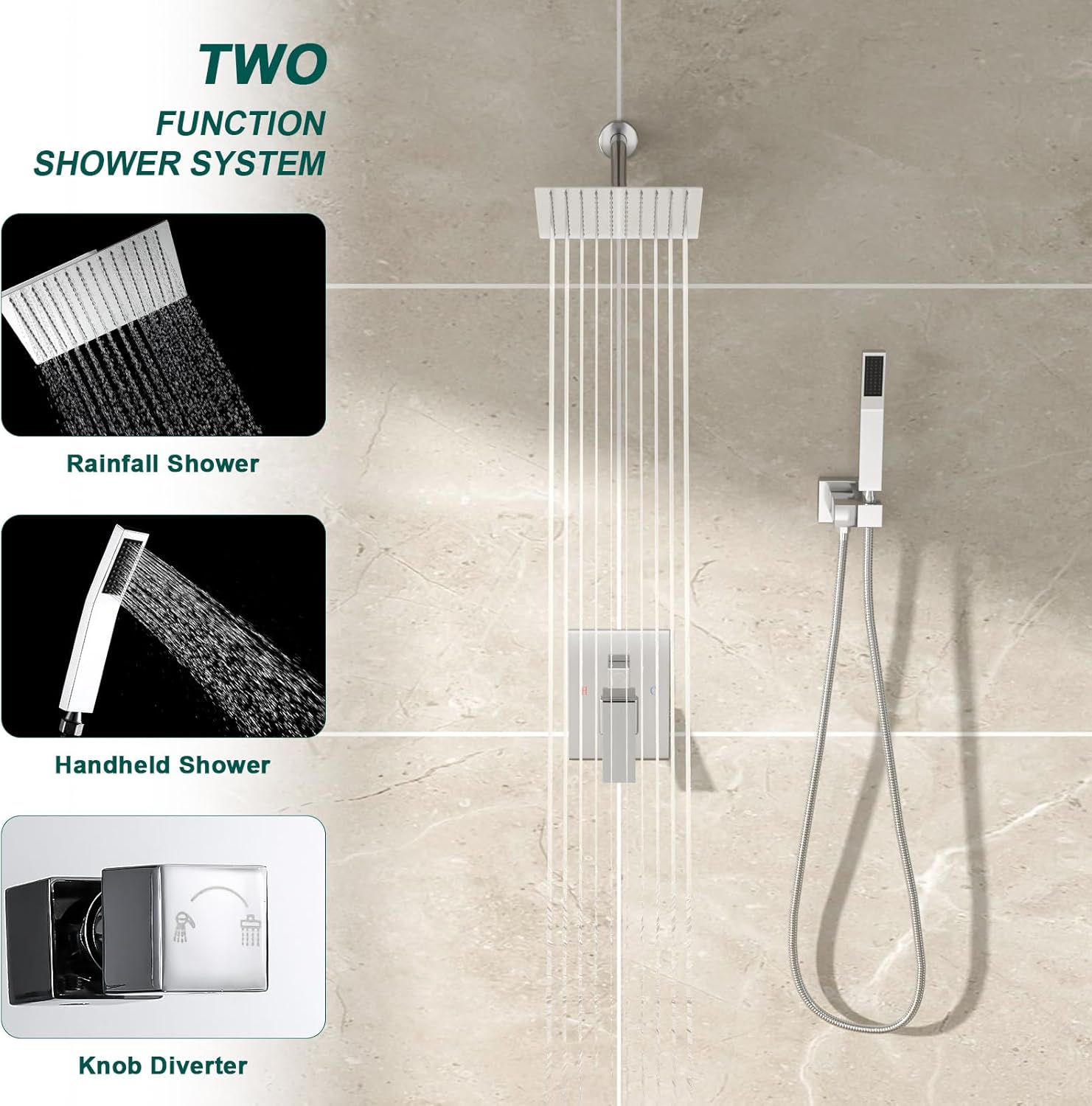 Shower System - 10 Inch Shower Faucet Set Black Shower Head And Handle Set Rainfall Wall Mounted Shower Fixtures Shower Valve And Trim Kit, Black #TLSH-806