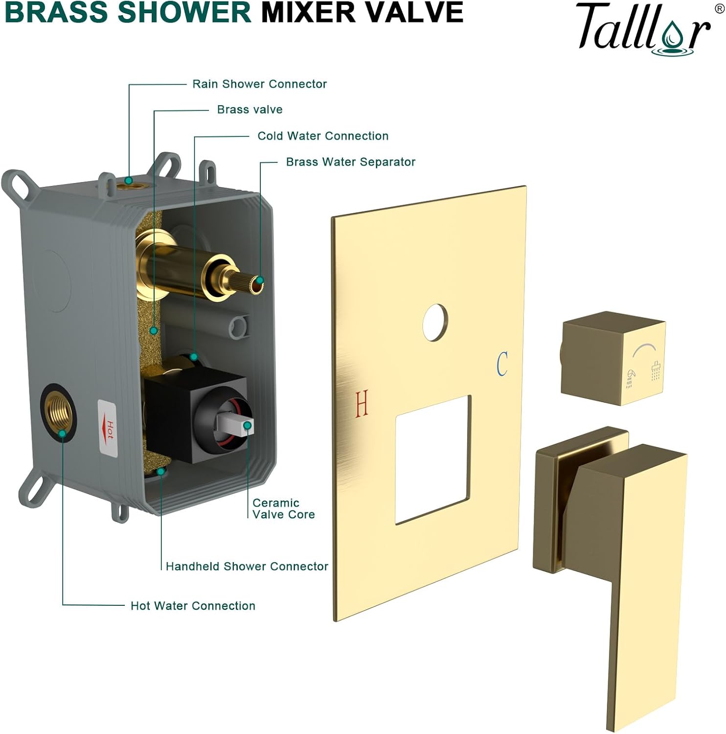 Shower System - 10 Inch Shower Faucet Set Black Shower Head And Handle Set Rainfall Wall Mounted Shower Fixtures Shower Valve And Trim Kit, Black #TLSH-806