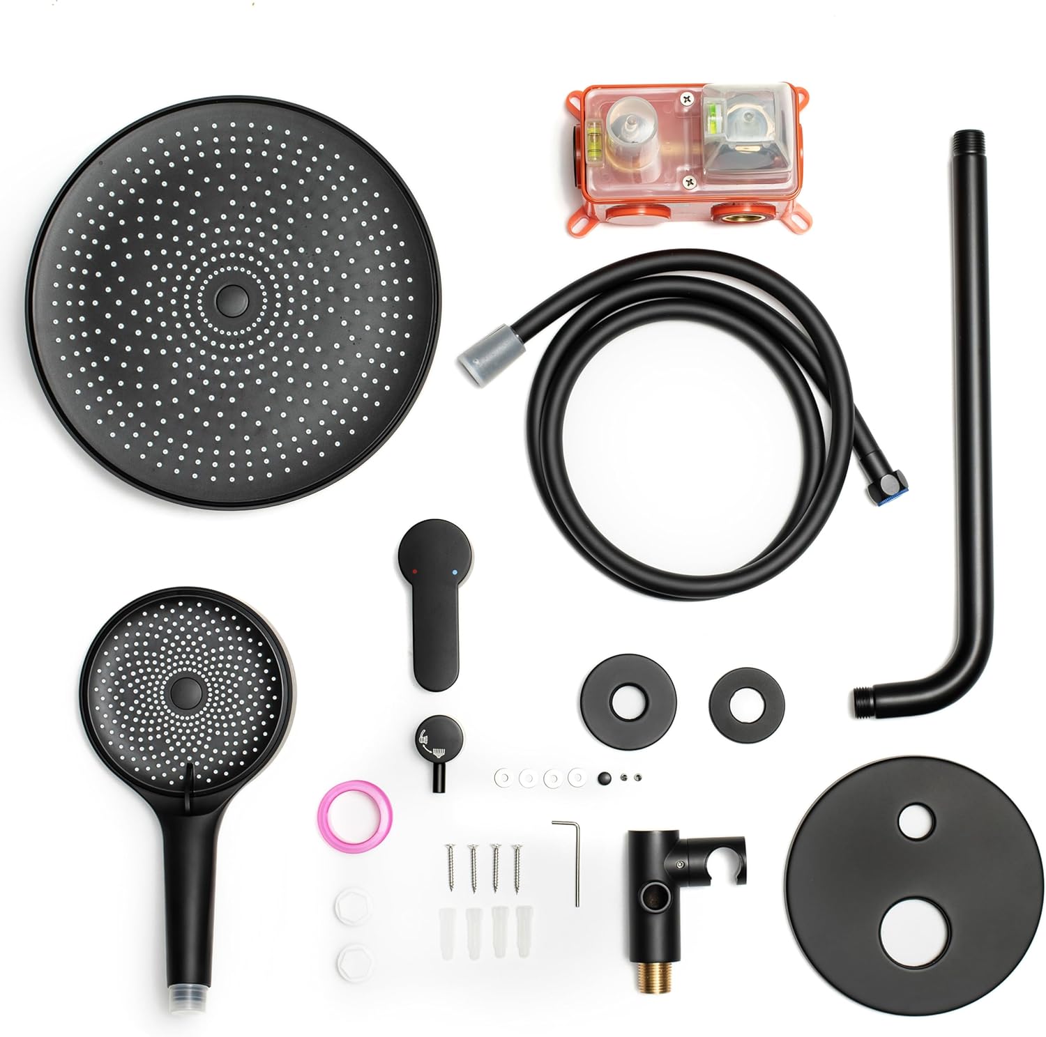 Rainfall Shower System Matte Black High Pressure Shower Combo Kit 10 inch Shower Head and with Hand Held Hose Rough-in Valve and Shower Trim Included Bathroom