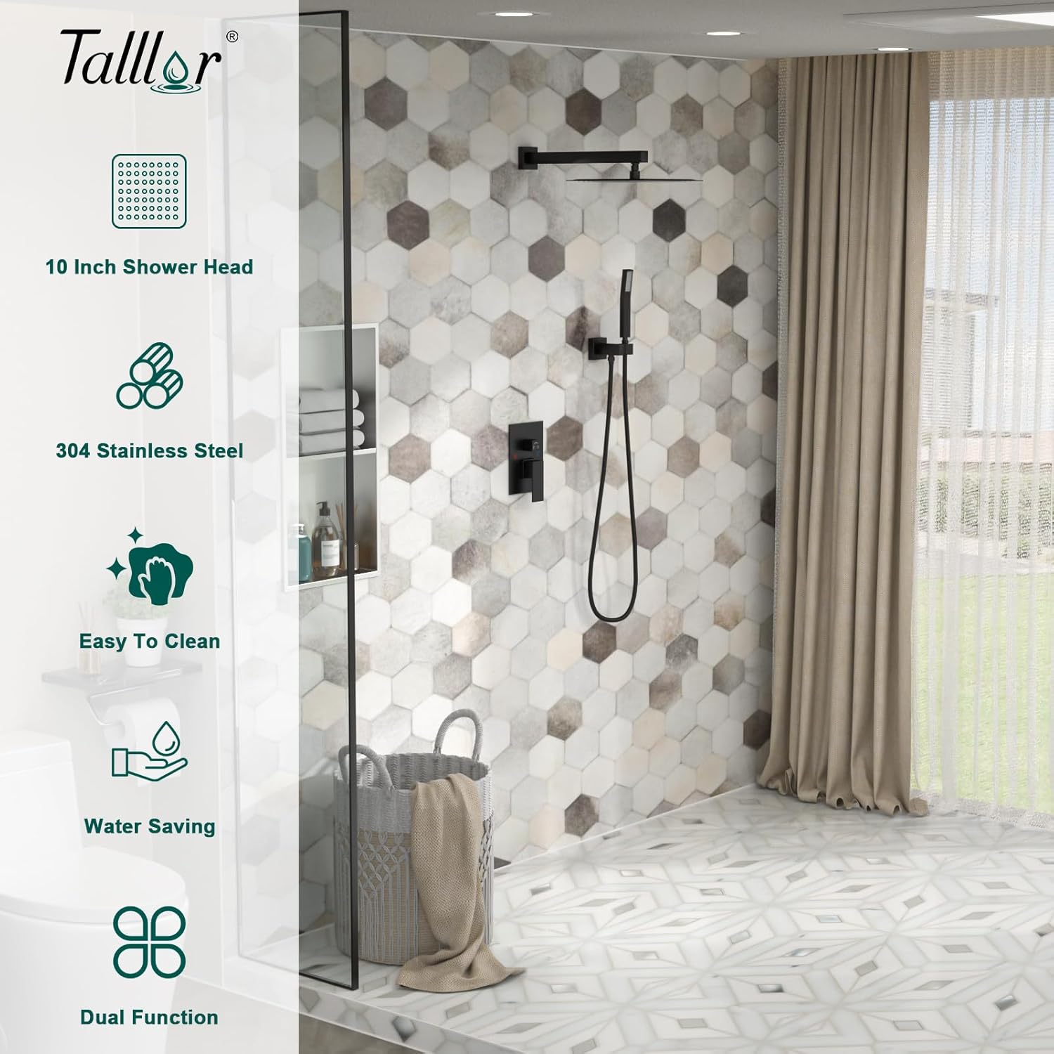 Shower System - 10 Inch Shower Faucet Set Black Shower Head And Handle Set Rainfall Wall Mounted Shower Fixtures Shower Valve And Trim Kit, Black #TLSH-806