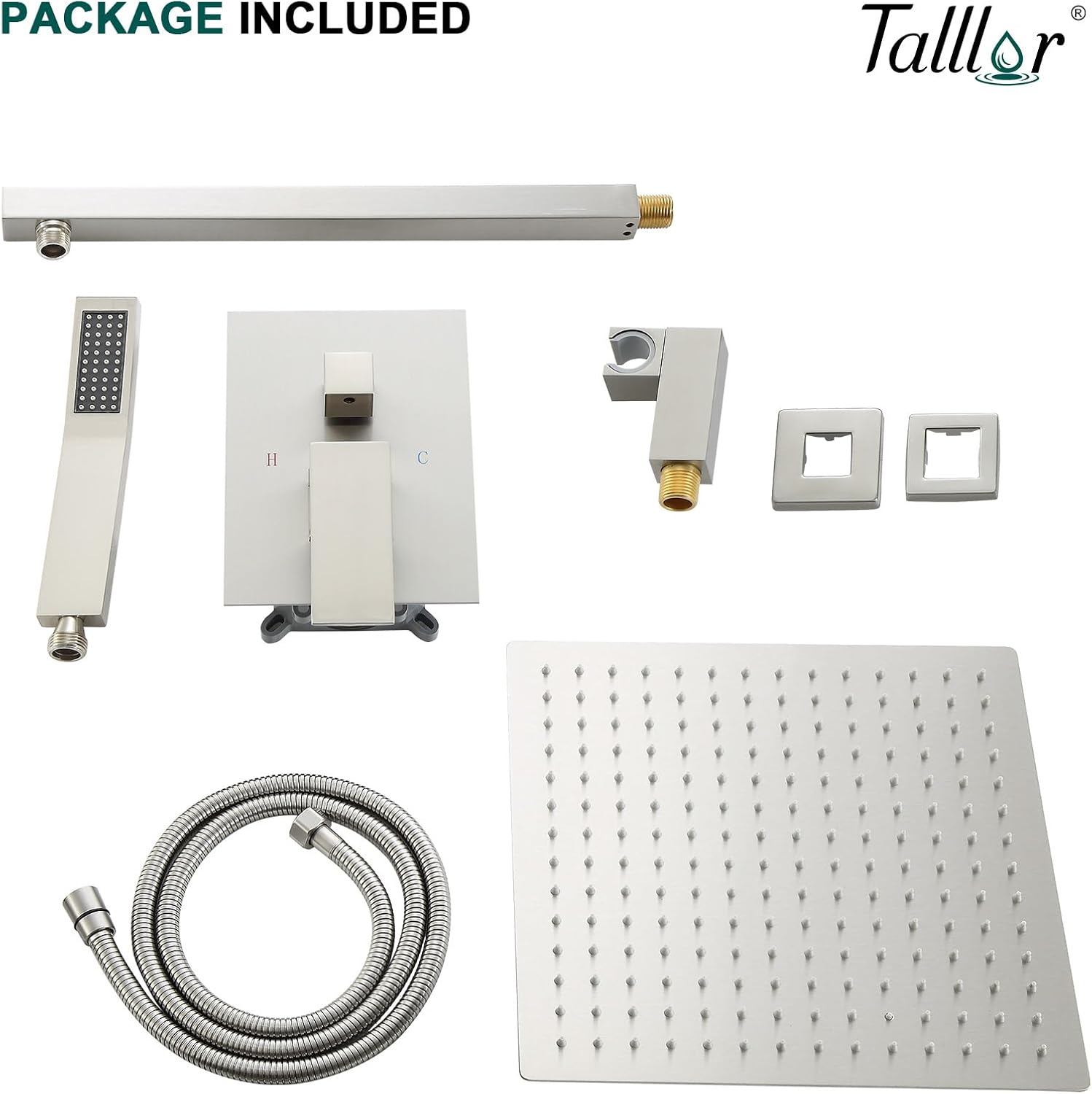 Shower System - 10 Inch Shower Faucet Set Black Shower Head And Handle Set Rainfall Wall Mounted Shower Fixtures Shower Valve And Trim Kit, Black #TLSH-806