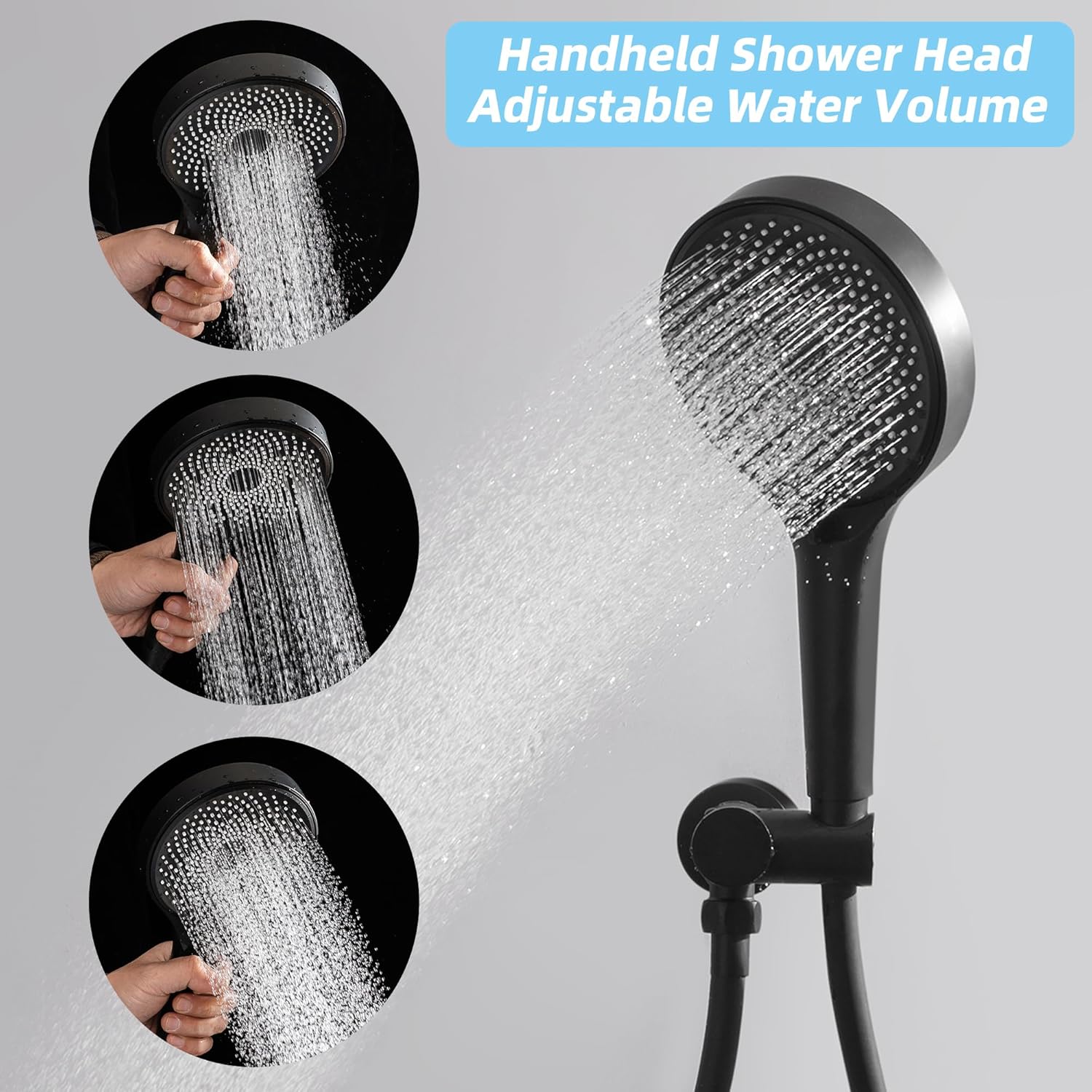 Rainfall Shower System Matte Black High Pressure Shower Combo Kit 10 inch Shower Head and with Hand Held Hose Rough-in Valve and Shower Trim Included Bathroom