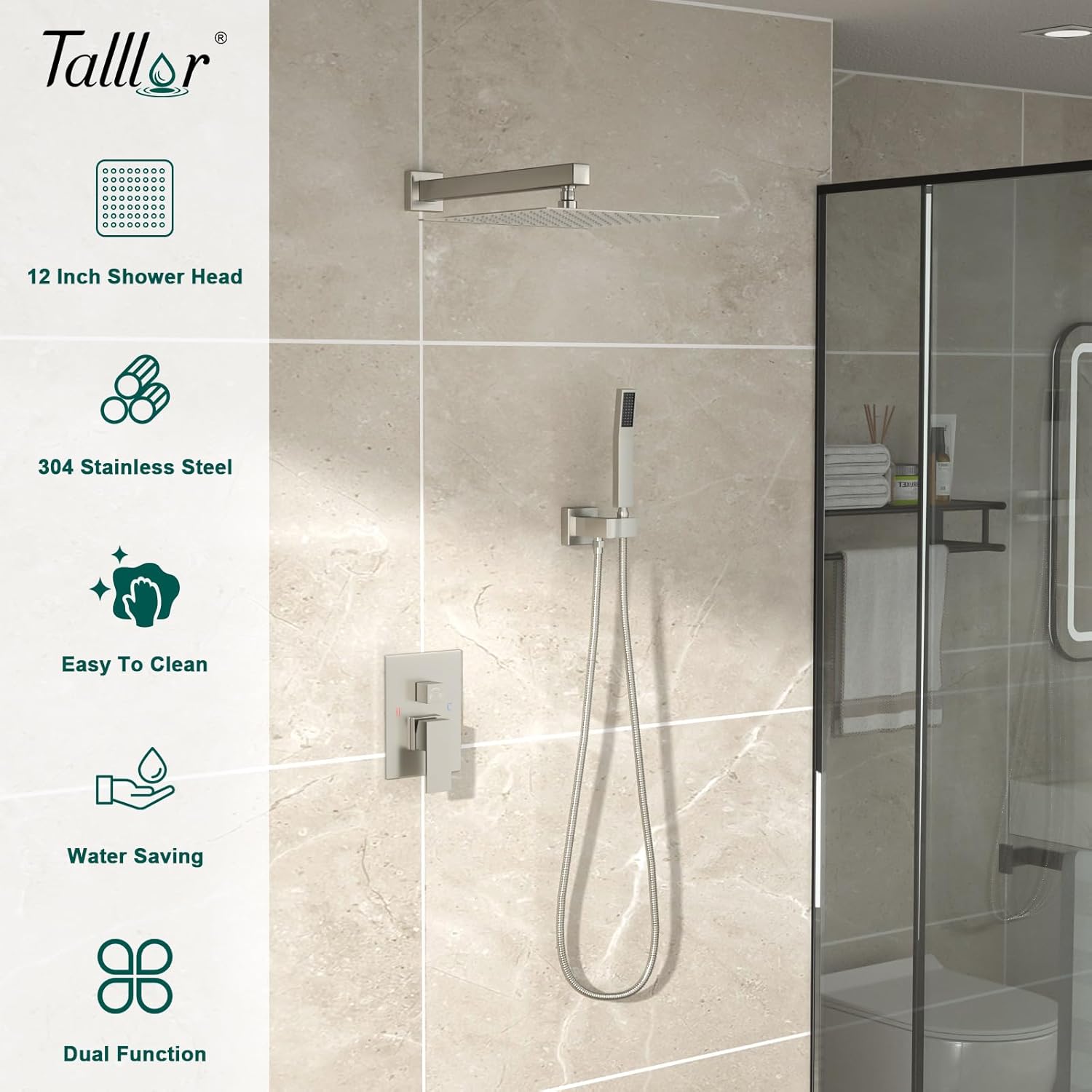 Shower System - 10 Inch Shower Faucet Set Black Shower Head And Handle Set Rainfall Wall Mounted Shower Fixtures Shower Valve And Trim Kit, Black #TLSH-806