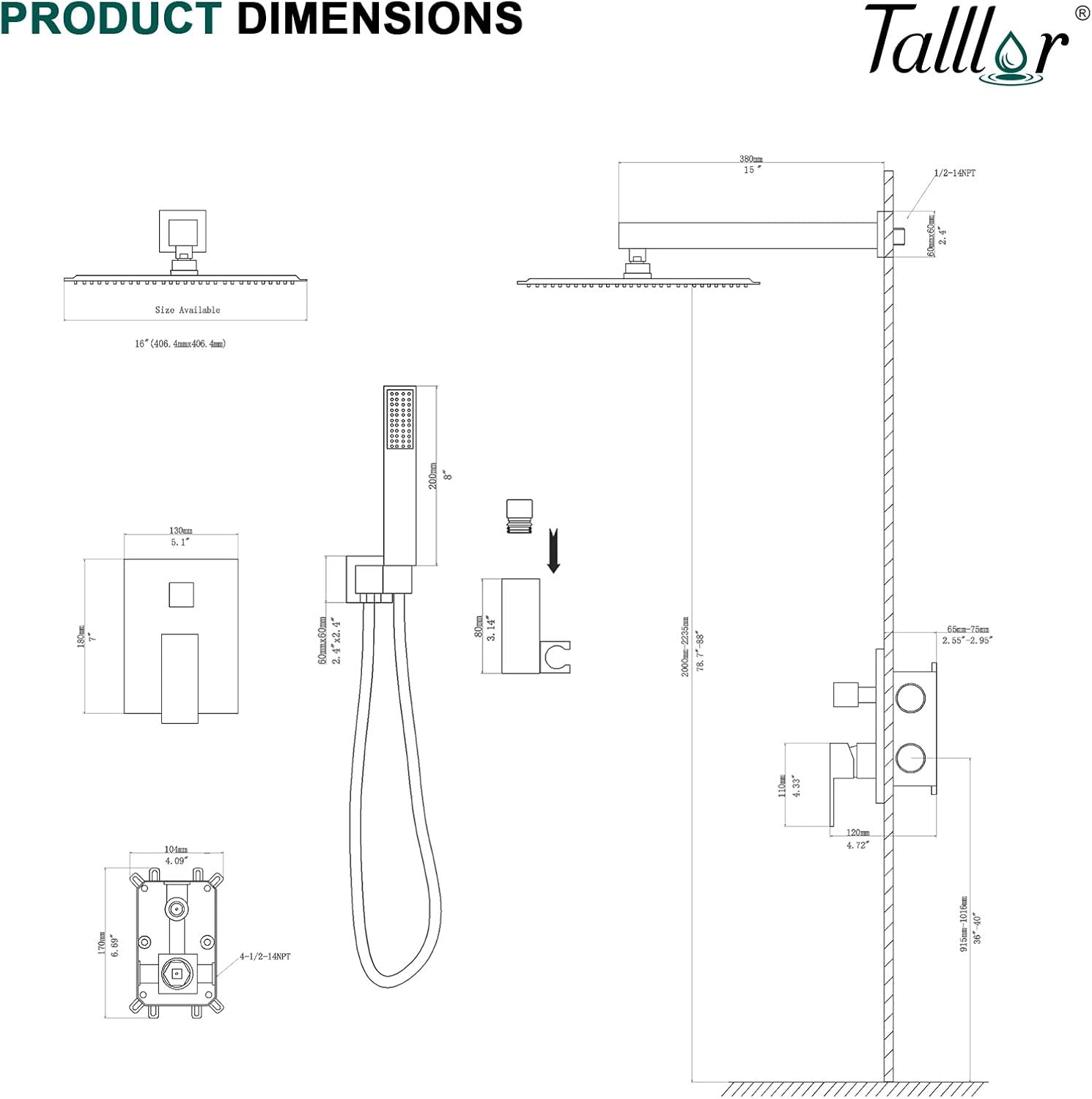 Shower System - 10 Inch Shower Faucet Set Black Shower Head And Handle Set Rainfall Wall Mounted Shower Fixtures Shower Valve And Trim Kit, Black #TLSH-806