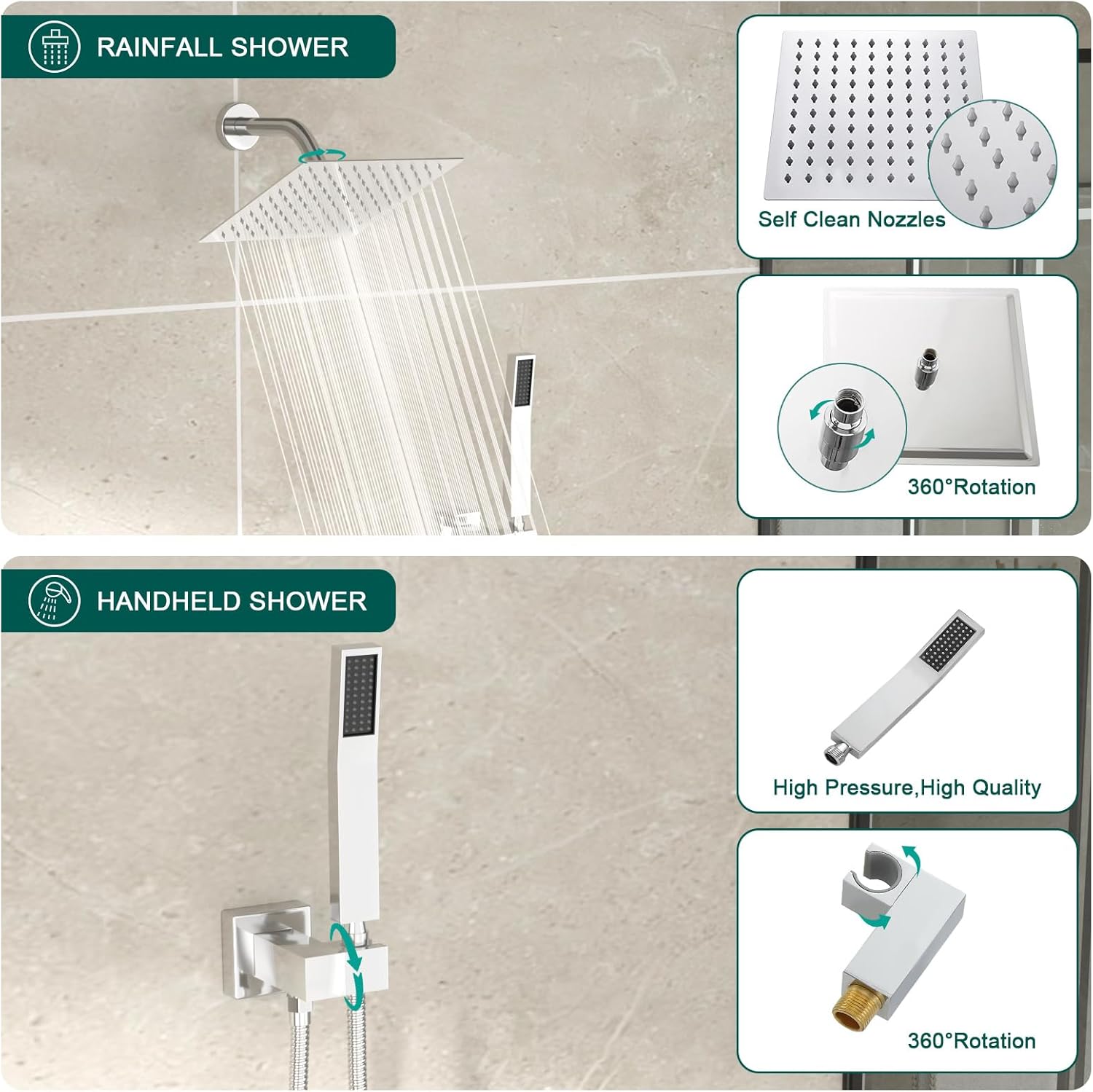 Shower System - 10 Inch Shower Faucet Set Black Shower Head And Handle Set Rainfall Wall Mounted Shower Fixtures Shower Valve And Trim Kit, Black #TLSH-806