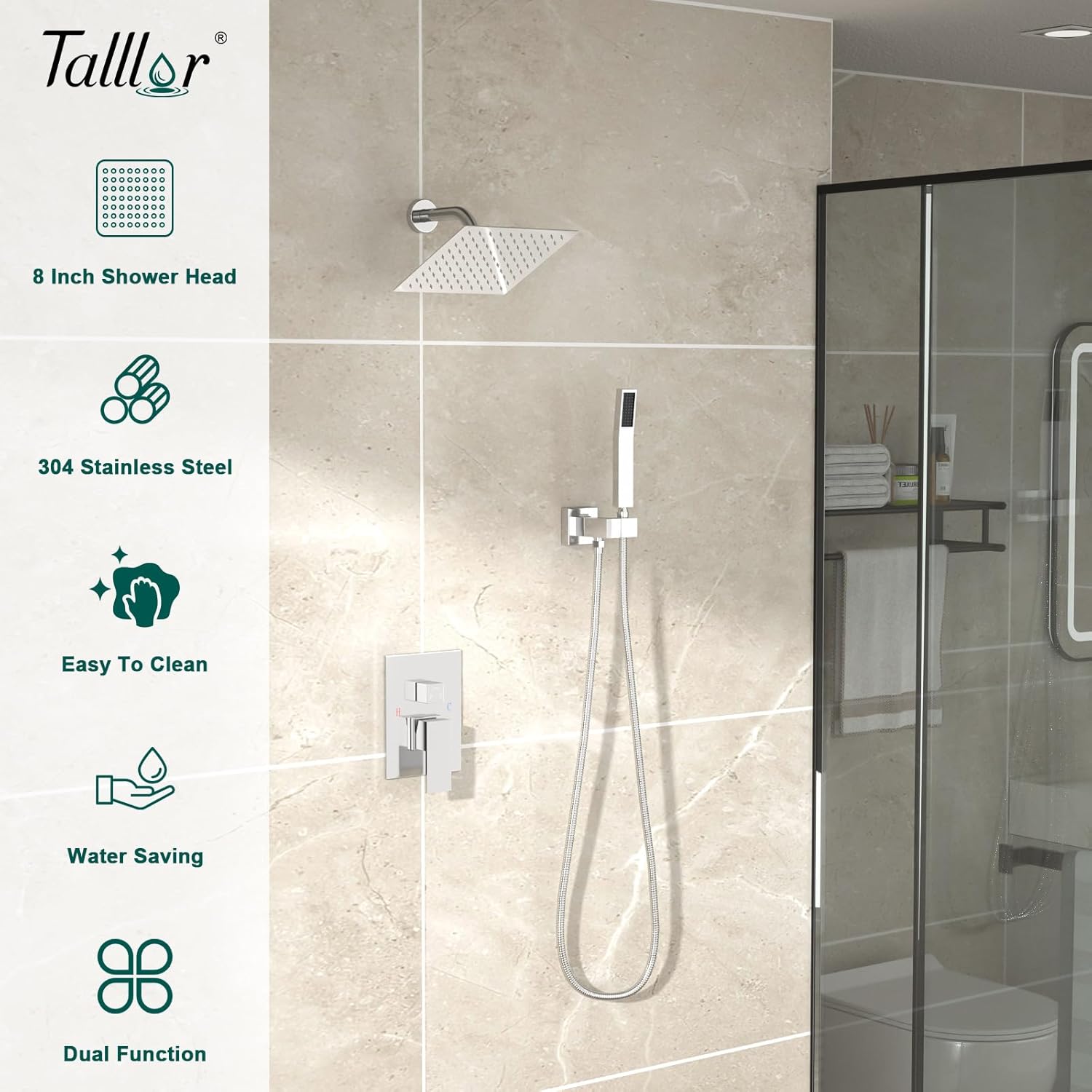 Shower System - 10 Inch Shower Faucet Set Black Shower Head And Handle Set Rainfall Wall Mounted Shower Fixtures Shower Valve And Trim Kit, Black #TLSH-806