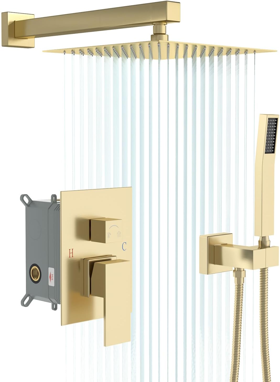 Shower System - 10 Inch Shower Faucet Set Black Shower Head And Handle Set Rainfall Wall Mounted Shower Fixtures Shower Valve And Trim Kit, Black #TLSH-806