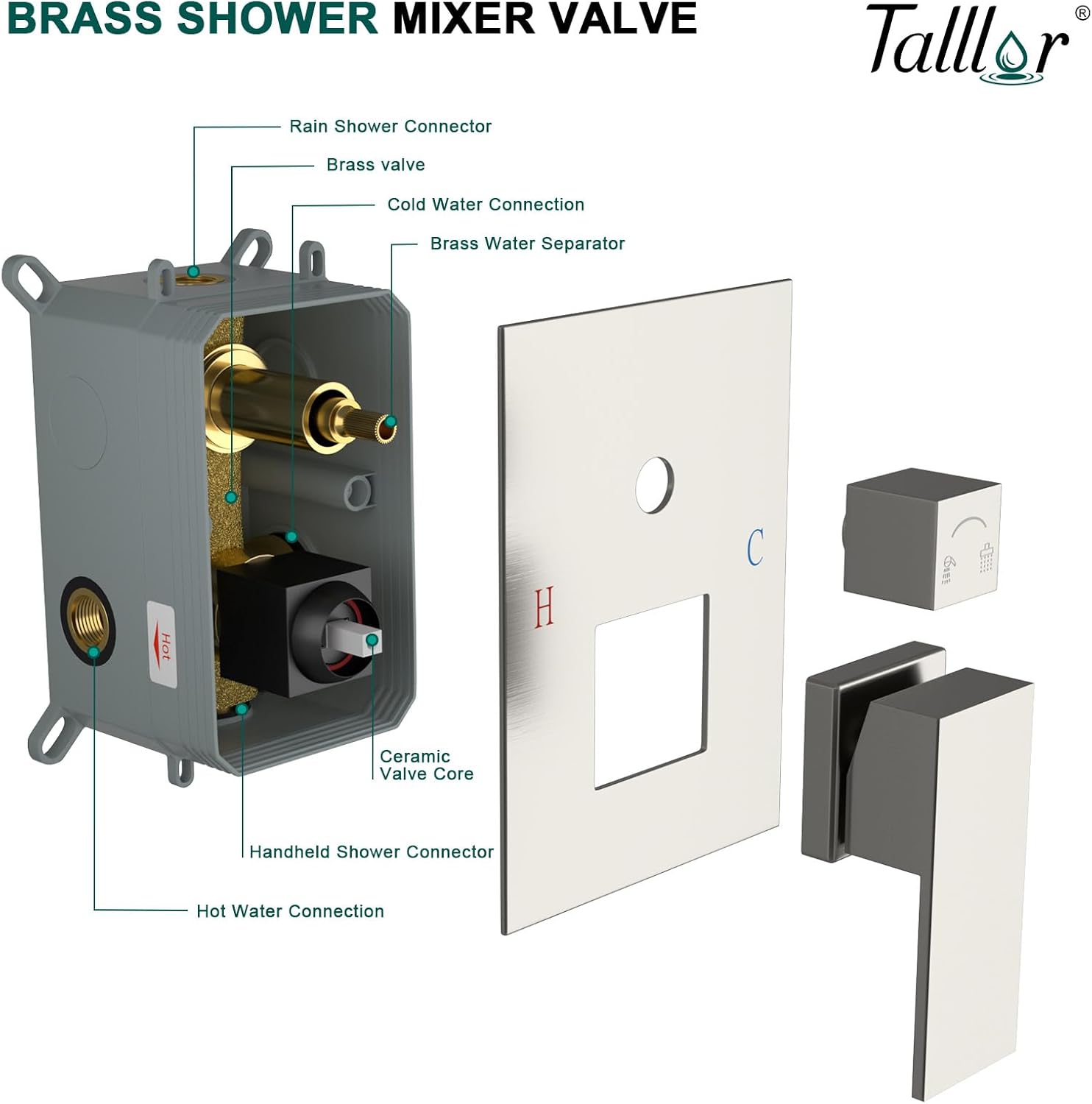 Shower System - 10 Inch Shower Faucet Set Black Shower Head And Handle Set Rainfall Wall Mounted Shower Fixtures Shower Valve And Trim Kit, Black #TLSH-806