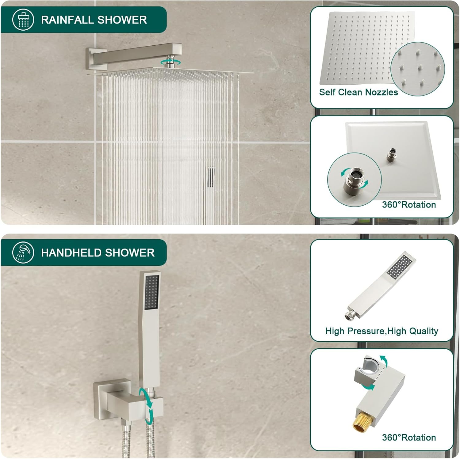 Shower System - 10 Inch Shower Faucet Set Black Shower Head And Handle Set Rainfall Wall Mounted Shower Fixtures Shower Valve And Trim Kit, Black #TLSH-806