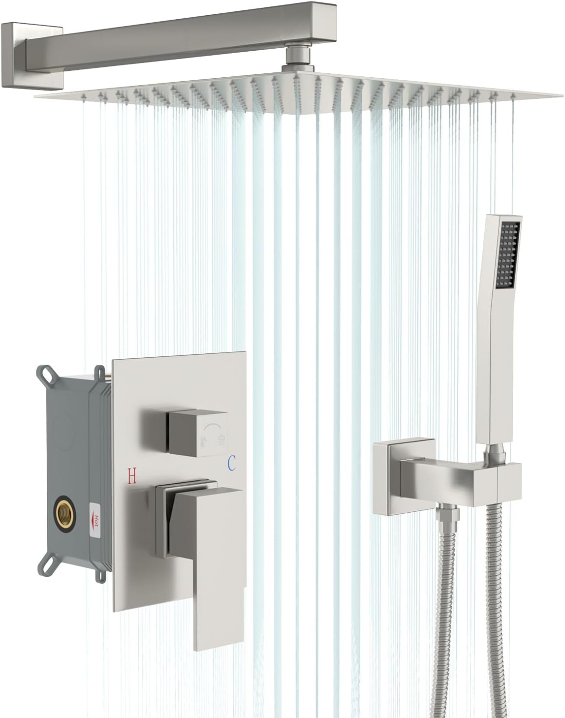 Shower System - 10 Inch Shower Faucet Set Black Shower Head And Handle Set Rainfall Wall Mounted Shower Fixtures Shower Valve And Trim Kit, Black #TLSH-806