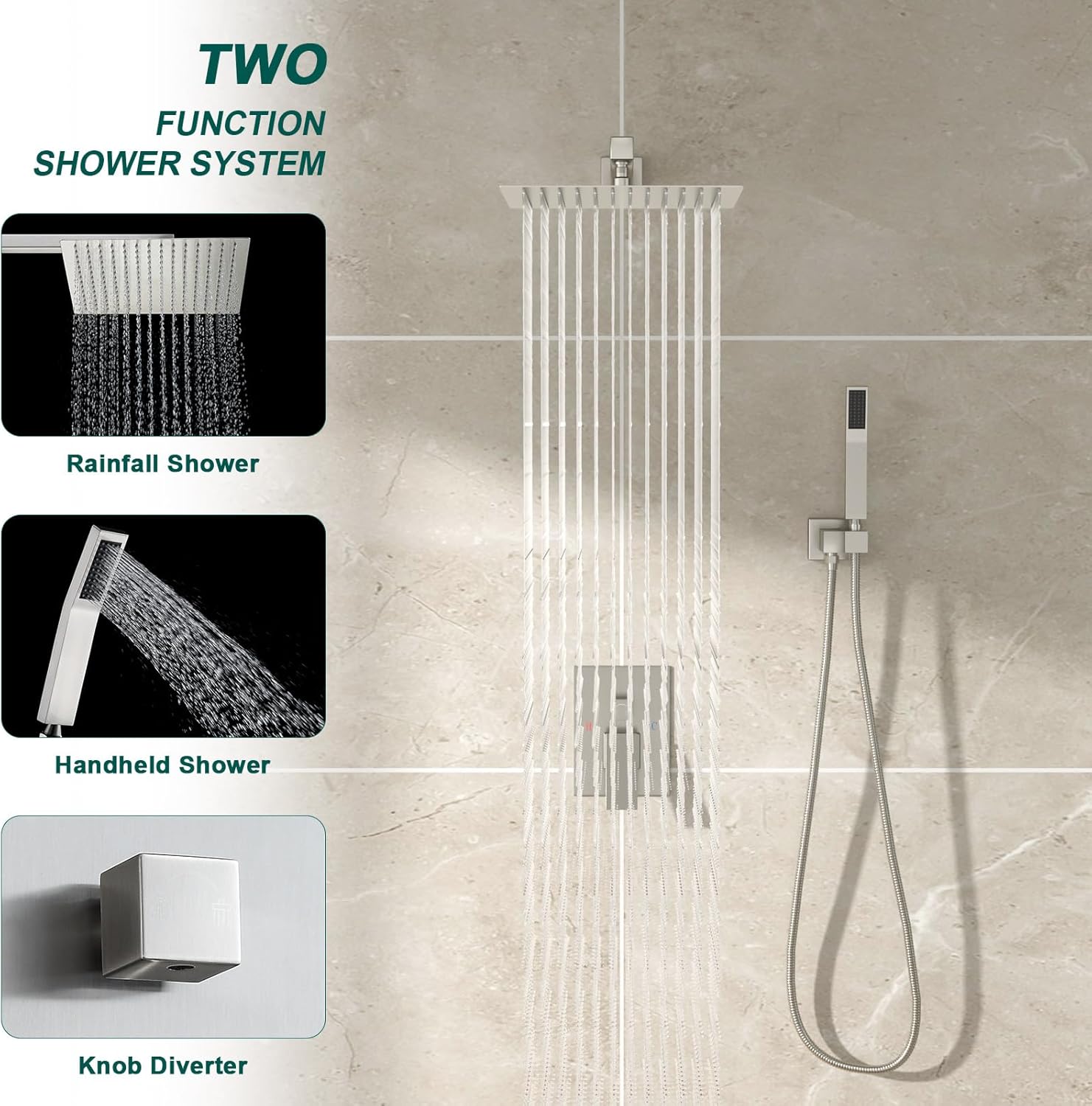 Shower System - 10 Inch Shower Faucet Set Black Shower Head And Handle Set Rainfall Wall Mounted Shower Fixtures Shower Valve And Trim Kit, Black #TLSH-806