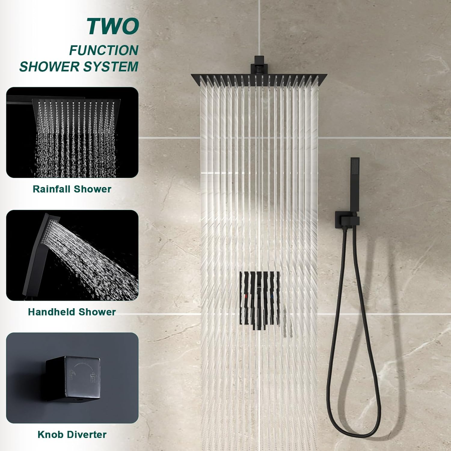 Shower System - 10 Inch Shower Faucet Set Black Shower Head And Handle Set Rainfall Wall Mounted Shower Fixtures Shower Valve And Trim Kit, Black #TLSH-806
