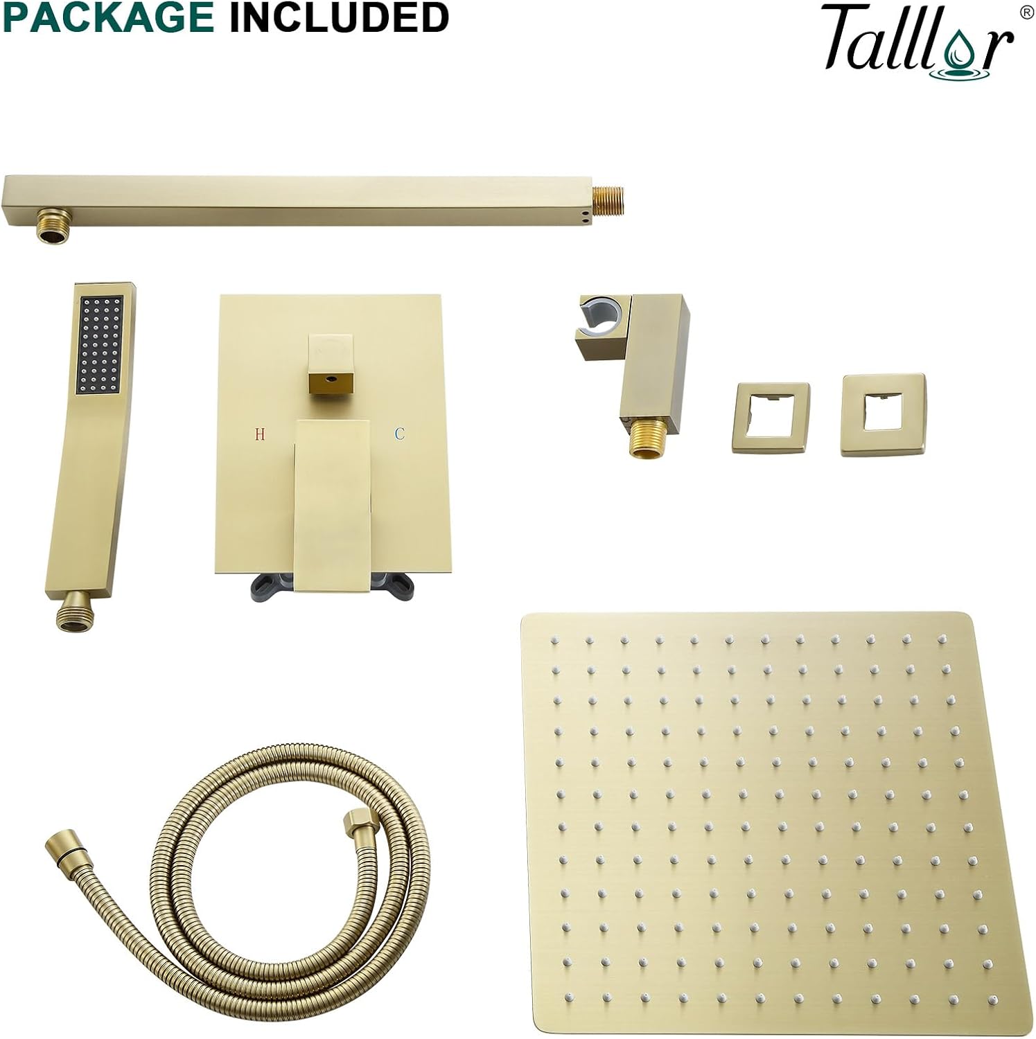 Shower System - 10 Inch Shower Faucet Set Black Shower Head And Handle Set Rainfall Wall Mounted Shower Fixtures Shower Valve And Trim Kit, Black #TLSH-806