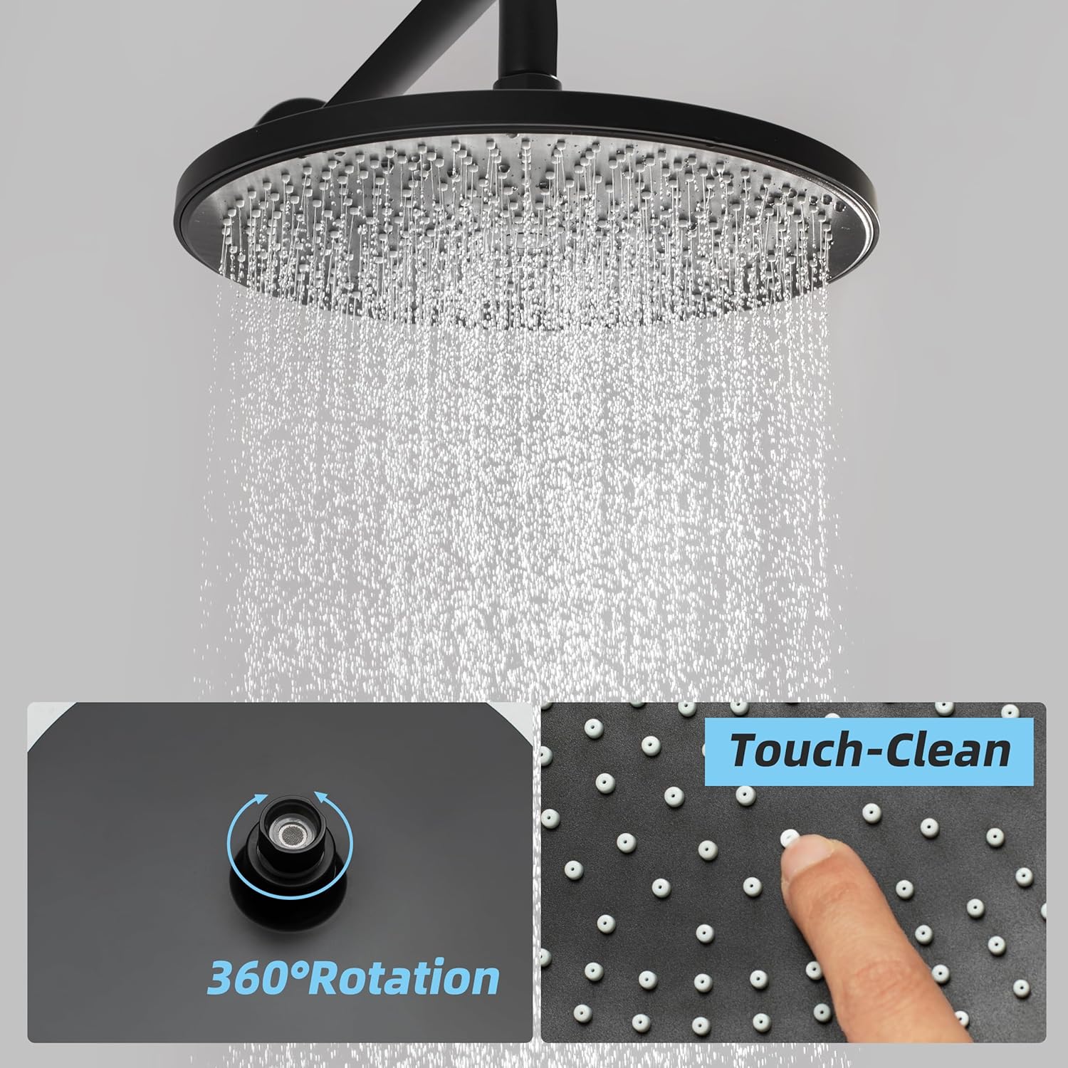 Rainfall Shower System Matte Black High Pressure Shower Combo Kit 10 inch Shower Head and with Hand Held Hose Rough-in Valve and Shower Trim Included Bathroom