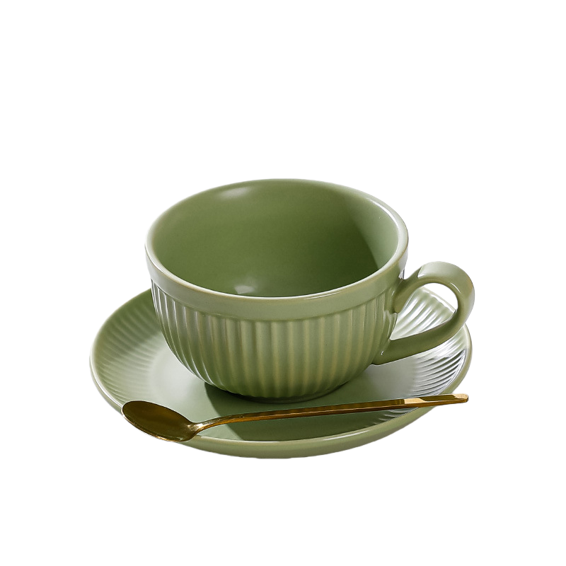 Ribbed Tea Cup Set with Saucer and Spoon